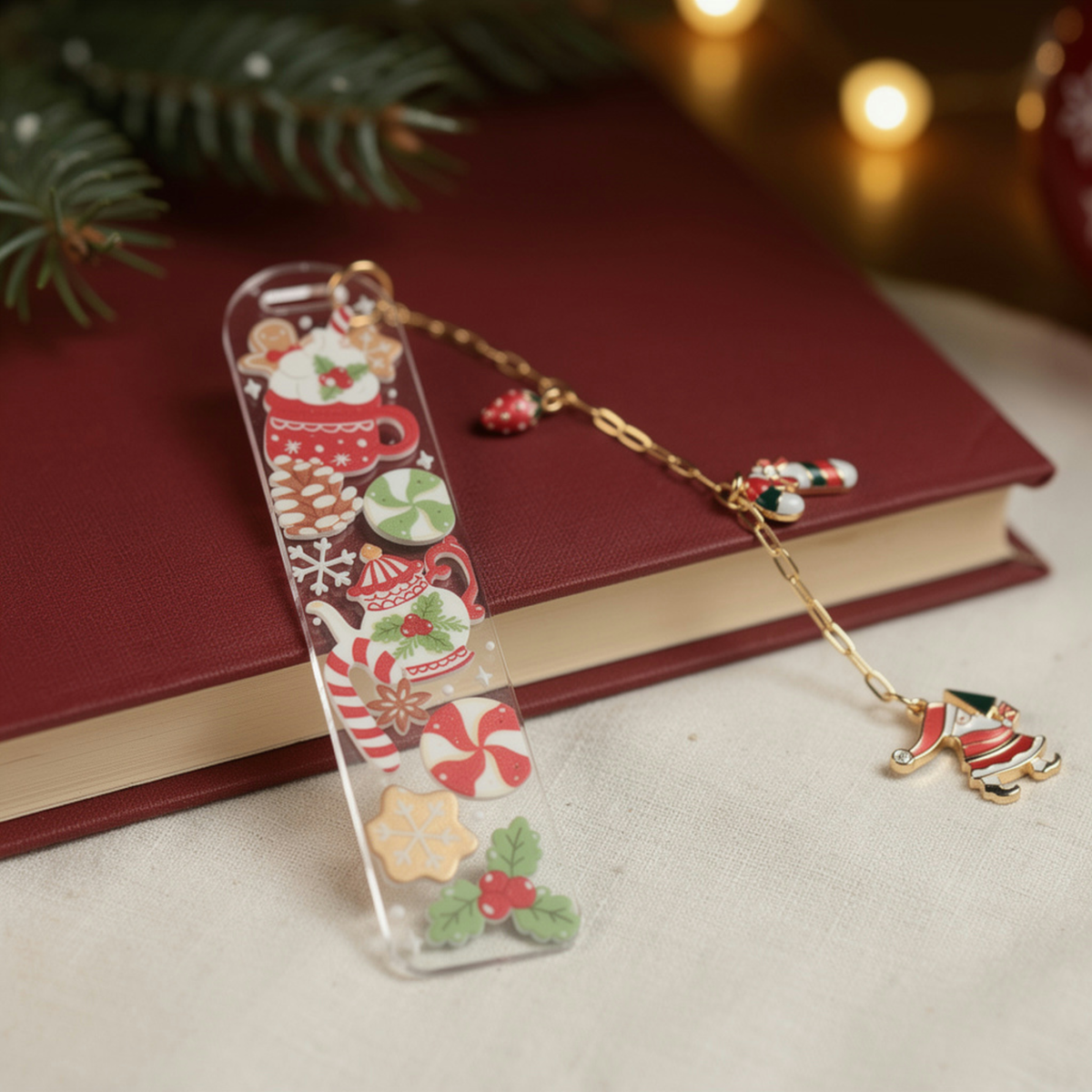 Christmas Bookmark with Charms . Acrylic Christmas Bookmark with Charms . Secret Santa Gift for Book Lovers . Bookmark Gift Stocking Filler
