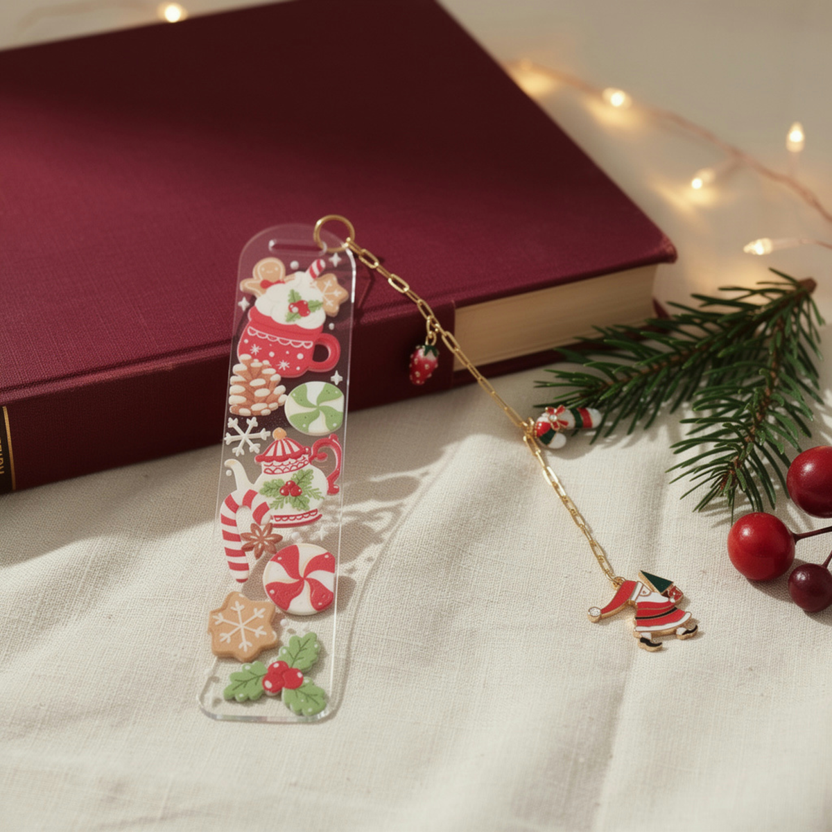 Christmas Bookmark with Charms . Acrylic Christmas Bookmark with Charms . Secret Santa Gift for Book Lovers . Bookmark Gift Stocking Filler