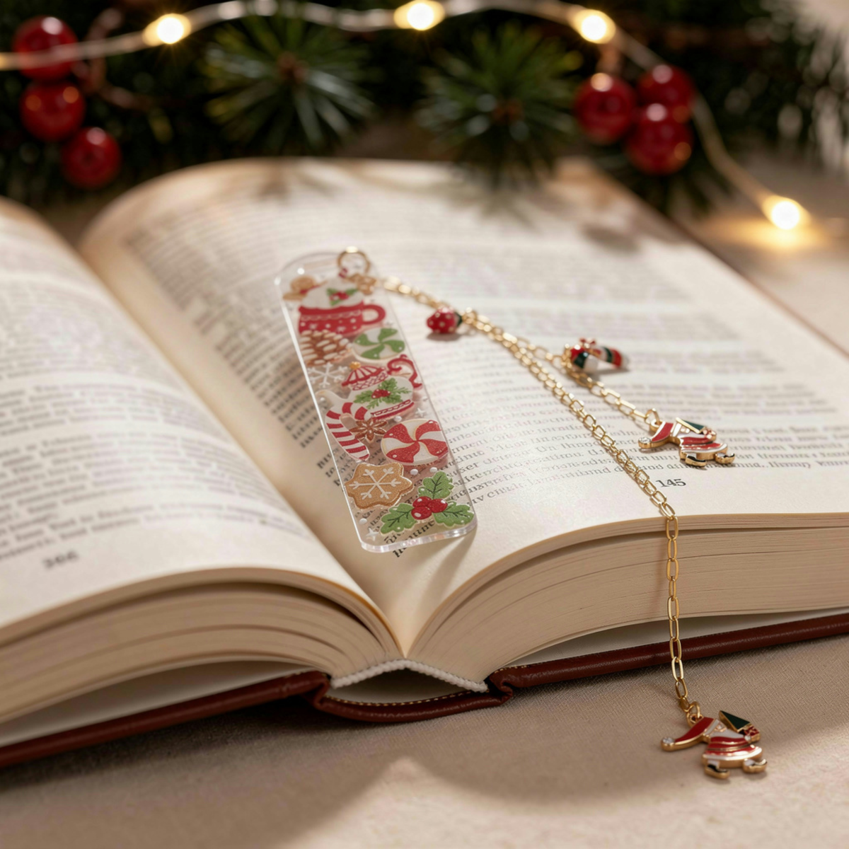Christmas Bookmark with Charms . Acrylic Christmas Bookmark with Charms . Secret Santa Gift for Book Lovers . Bookmark Gift Stocking Filler