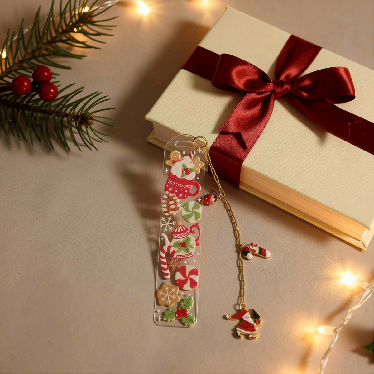 Christmas Bookmark with Charms . Acrylic Christmas Bookmark with Charms . Secret Santa Gift for Book Lovers . Bookmark Gift Stocking Filler