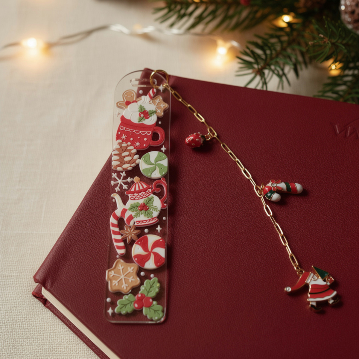 Christmas Bookmark with Charms . Acrylic Christmas Bookmark with Charms . Secret Santa Gift for Book Lovers . Bookmark Gift Stocking Filler