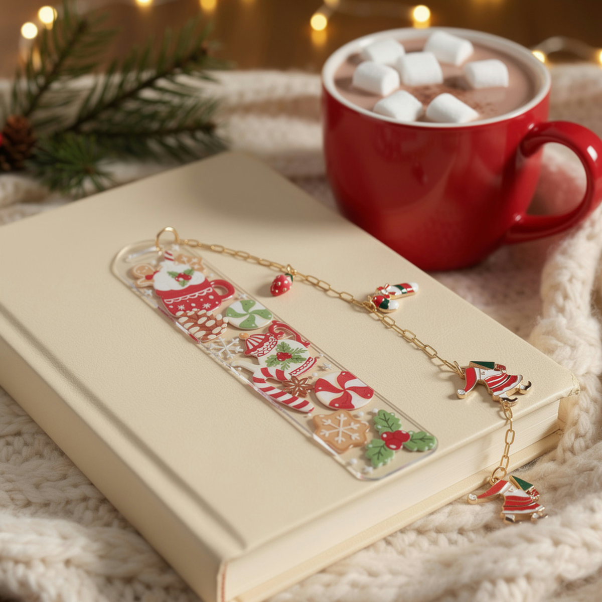 Christmas Bookmark with Charms . Acrylic Christmas Bookmark with Charms . Secret Santa Gift for Book Lovers . Bookmark Gift Stocking Filler