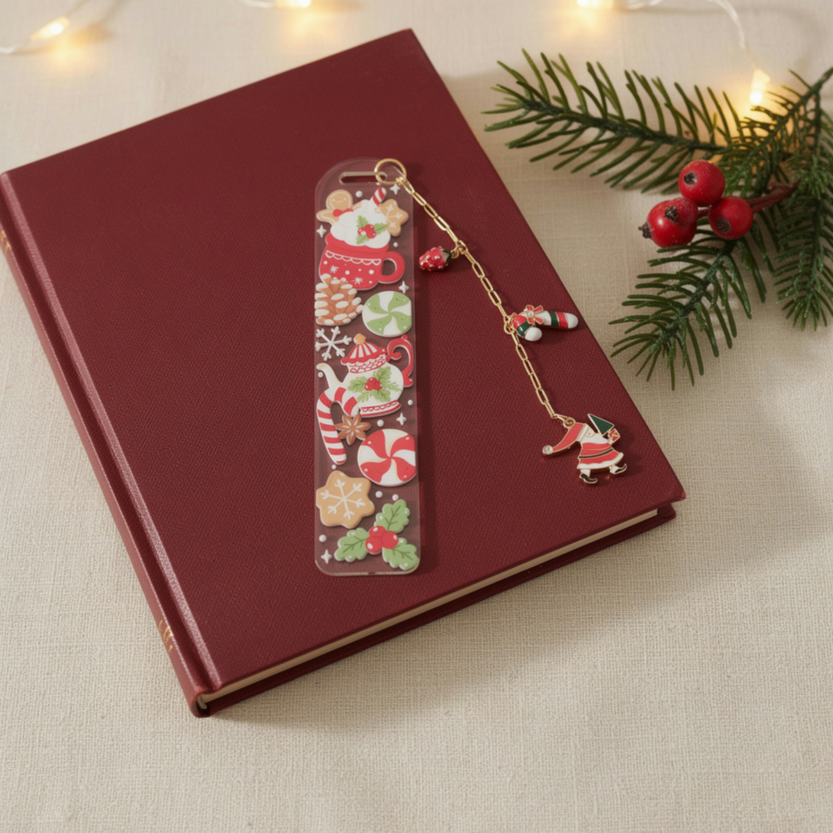 Christmas Bookmark with Charms . Acrylic Christmas Bookmark with Charms . Secret Santa Gift for Book Lovers . Bookmark Gift Stocking Filler