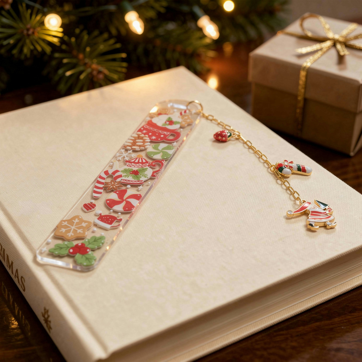 Christmas Bookmark with Charms . Acrylic Christmas Bookmark with Charms . Secret Santa Gift for Book Lovers . Bookmark Gift Stocking Filler