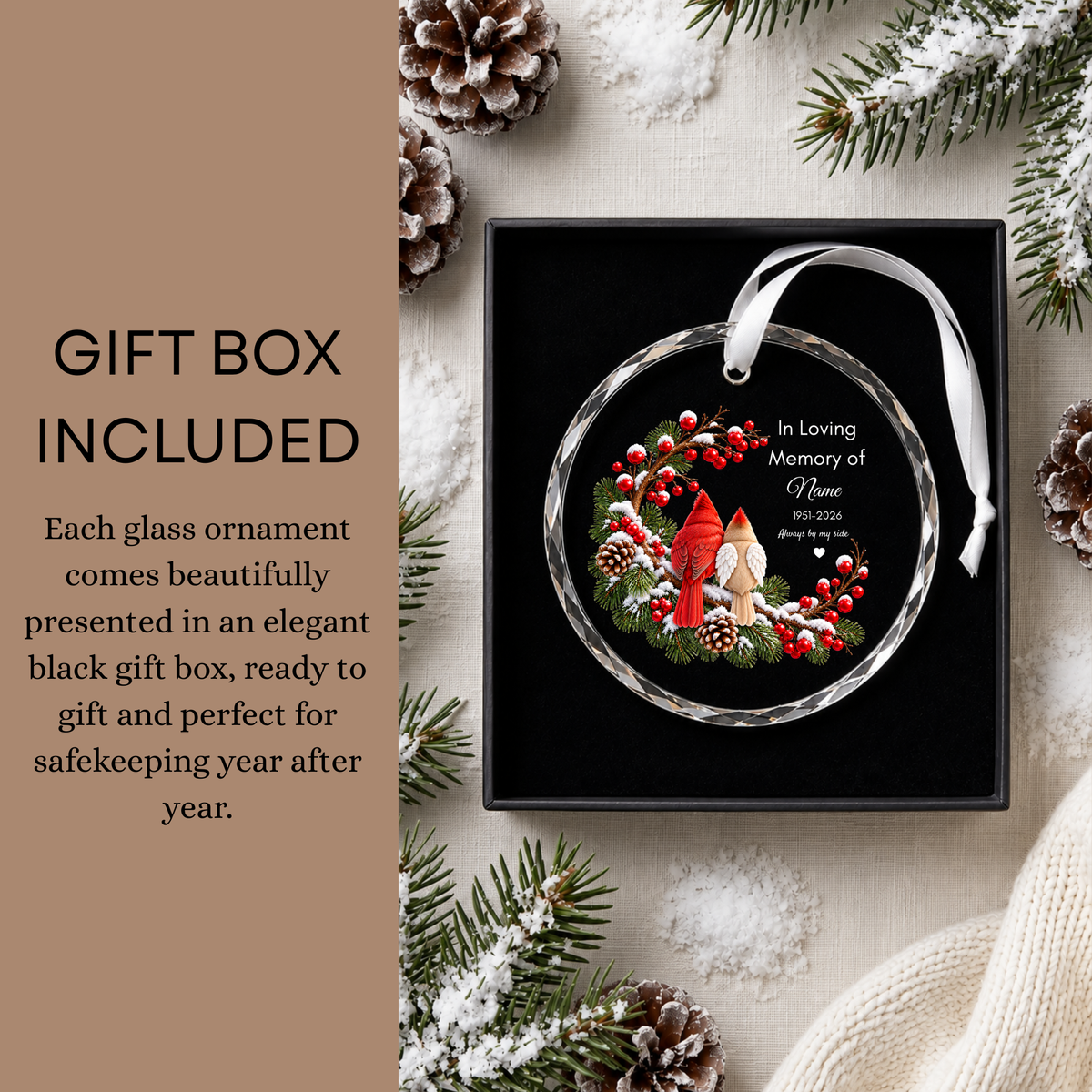 Personalised memorial Christmas ornament gift box included In Loving Memory design