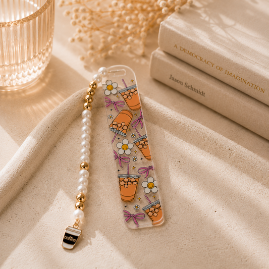 Iced Coffee Bookmark. Coffee Lover Acrylic Bookmark. Coffee Lover Bookmark with Charm. Coffee Bookmark for Book Lovers Coffee Theme Bookmark