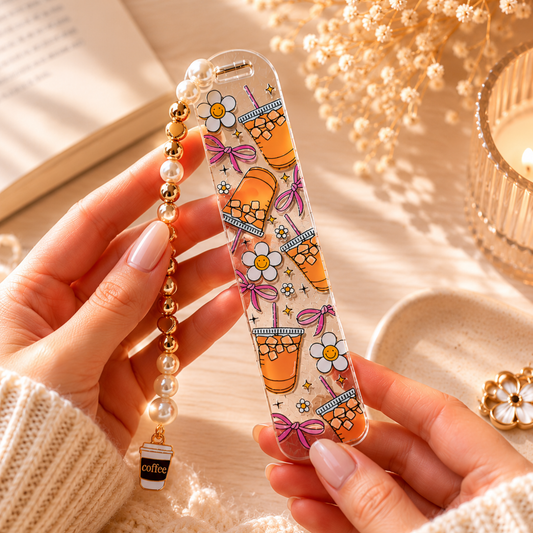 Iced Coffee Bookmark. Coffee Lover Acrylic Bookmark. Coffee Lover Bookmark with Charm. Coffee Bookmark for Book Lovers Coffee Theme Bookmark