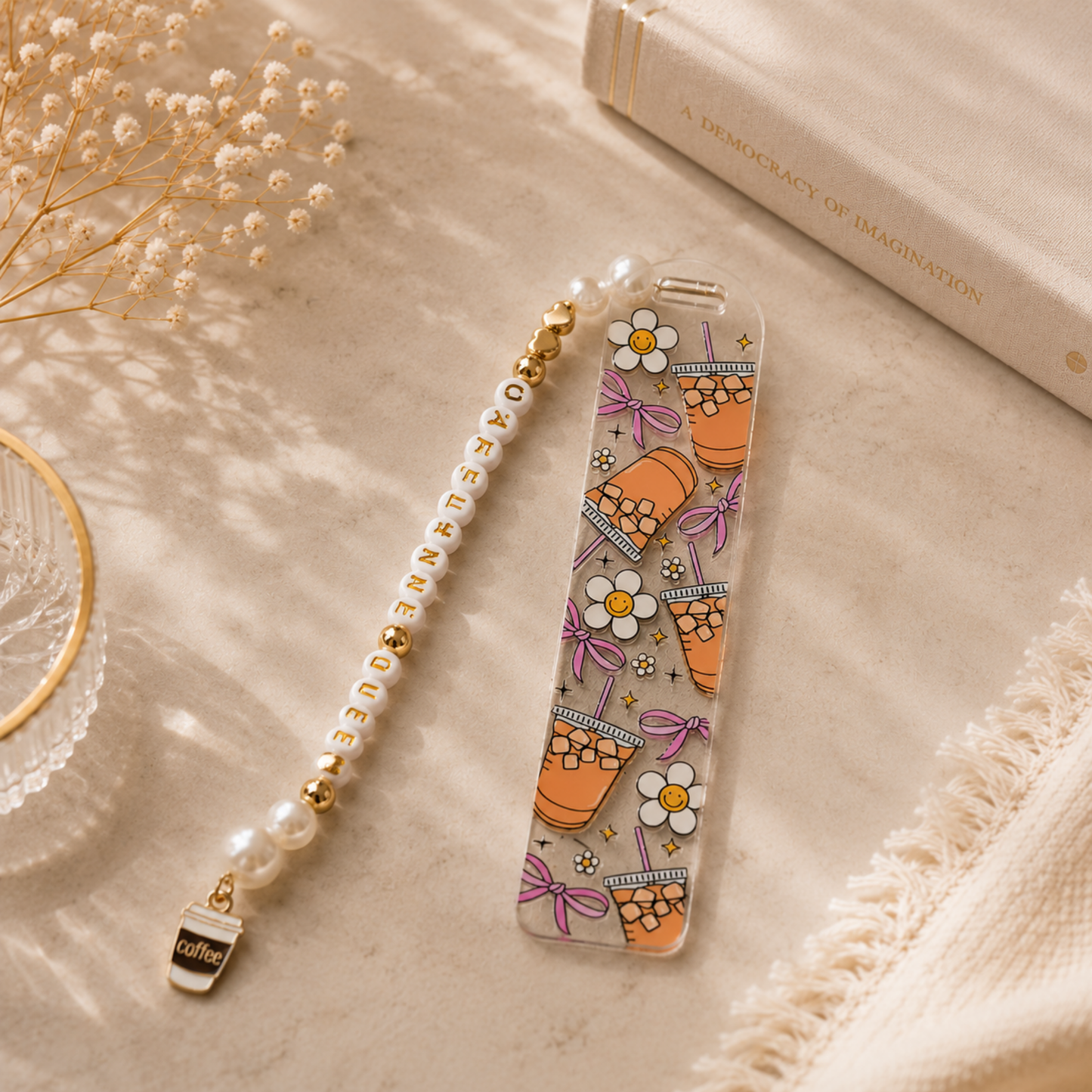 Iced Coffee Bookmark. Coffee Lover Acrylic Bookmark. Coffee Lover Bookmark with Charm. Coffee Bookmark for Book Lovers Coffee Theme Bookmark