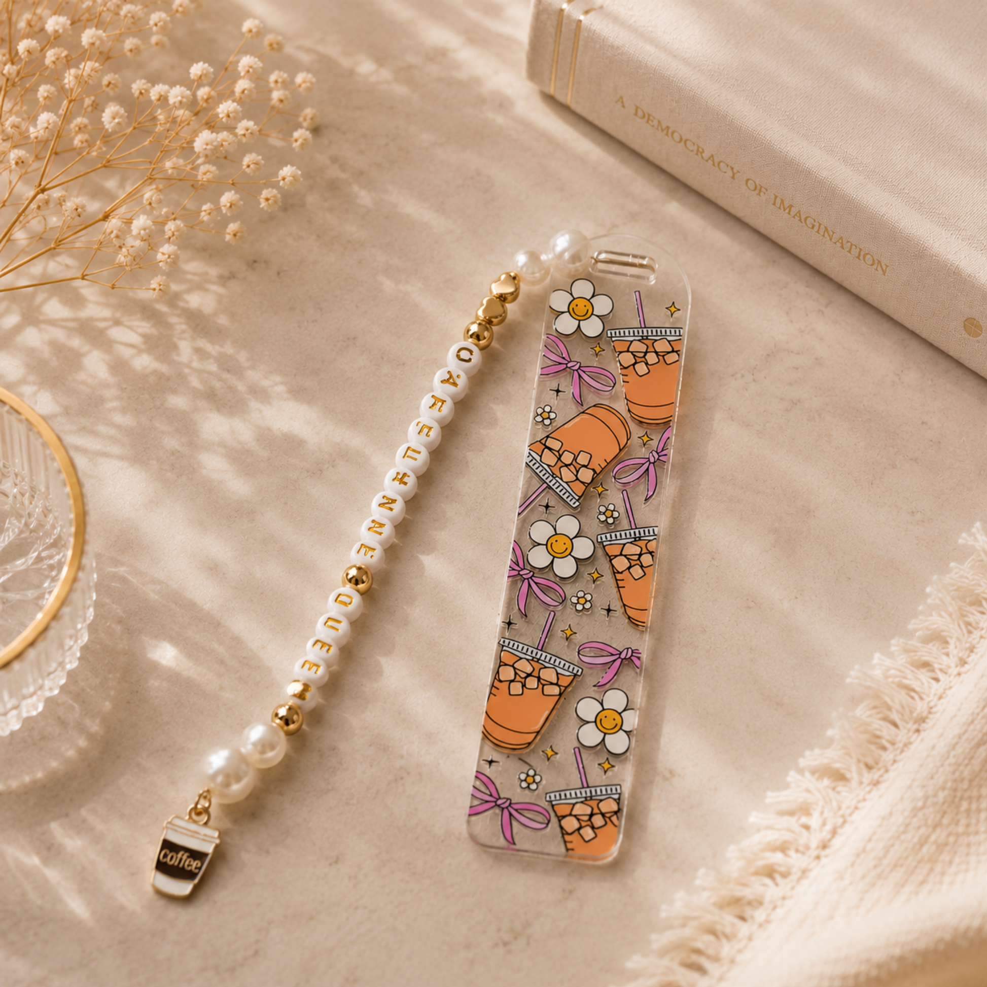 Iced Coffee Bookmark. Coffee Lover Acrylic Bookmark. Coffee Lover Bookmark with Charm. Coffee Bookmark for Book Lovers Coffee Theme Bookmark