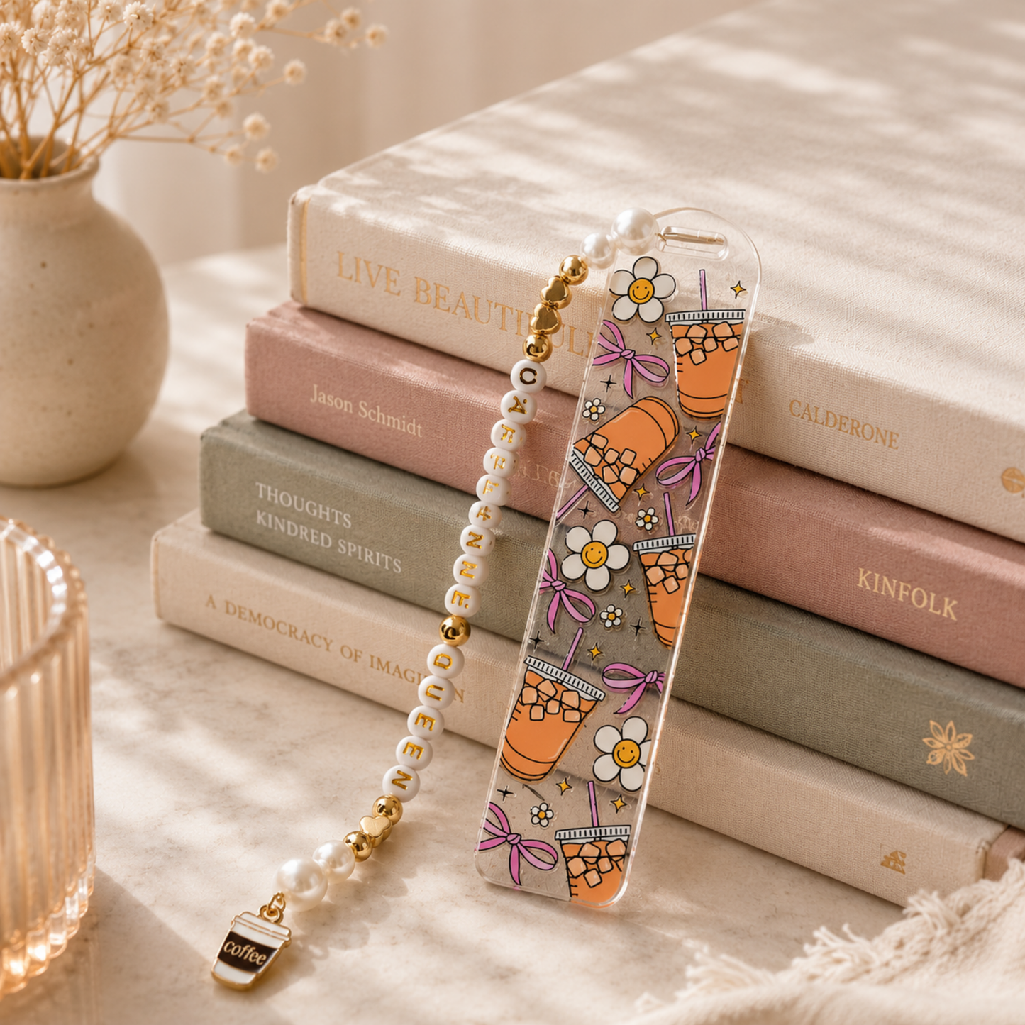 Iced Coffee Bookmark. Coffee Lover Acrylic Bookmark. Coffee Lover Bookmark with Charm. Coffee Bookmark for Book Lovers Coffee Theme Bookmark