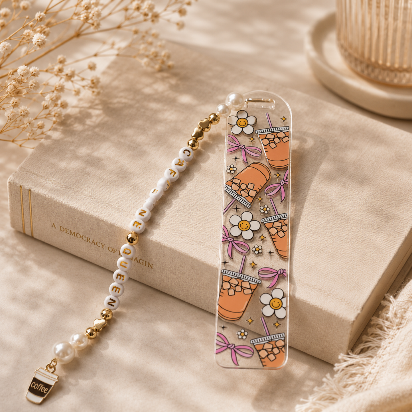 Iced Coffee Bookmark. Coffee Lover Acrylic Bookmark. Coffee Lover Bookmark with Charm. Coffee Bookmark for Book Lovers Coffee Theme Bookmark