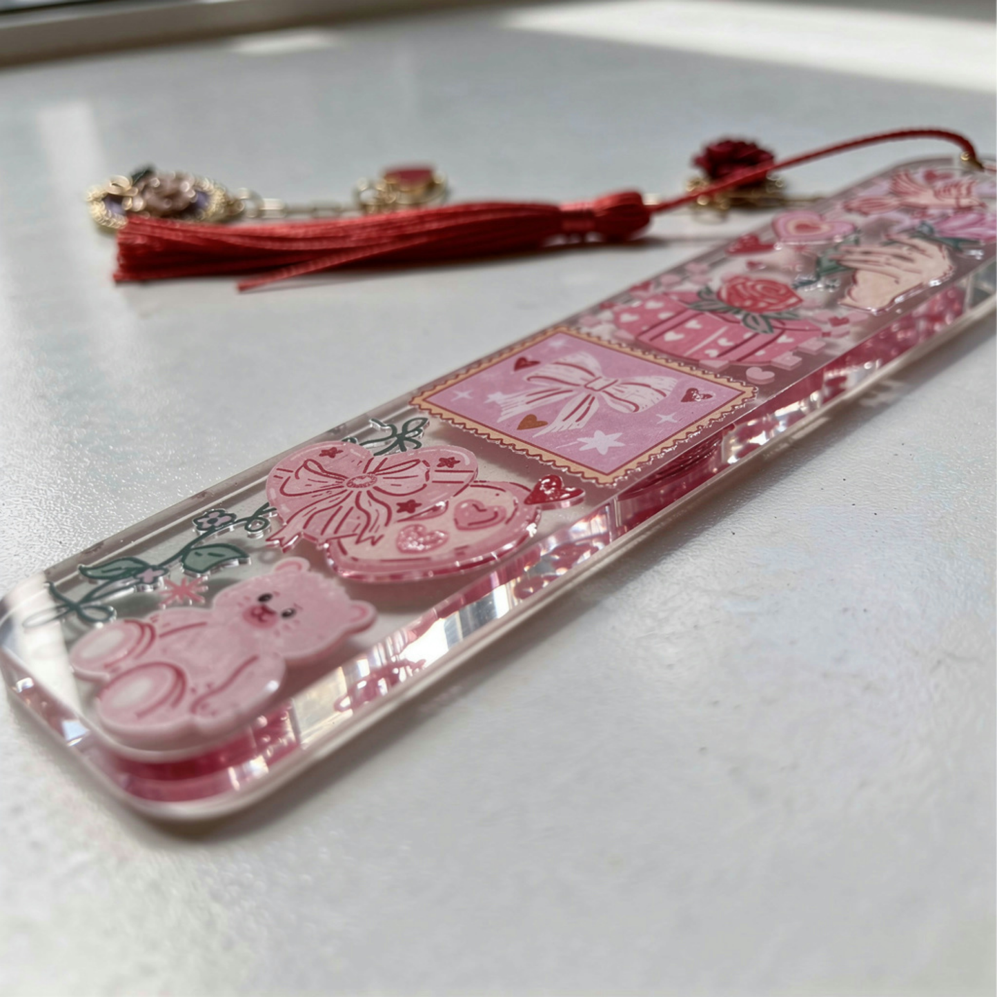 Romantic Bookmark. Valentine Bookmark with Charm. Love Letter Bookmark Love Themed Bookmark Romantic Bookmark for Readers Pink Love Bookmark