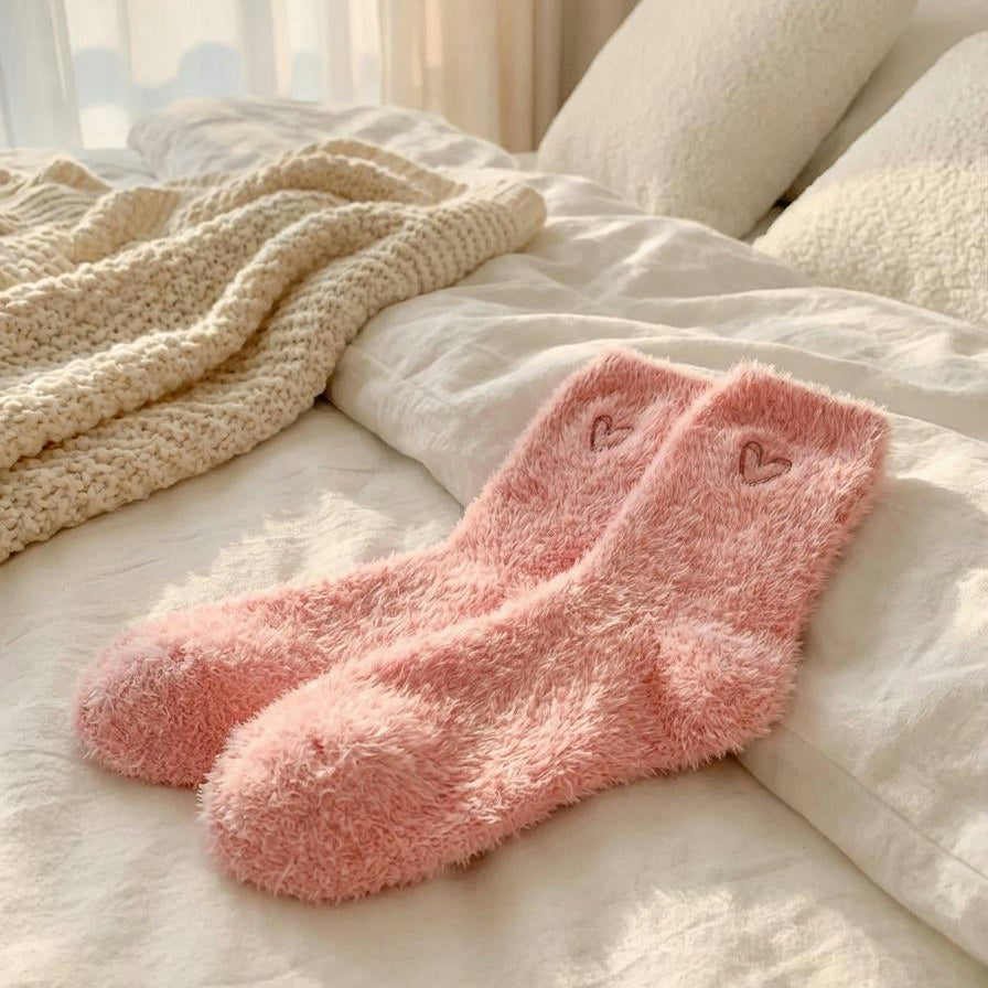 peach fluffy socks