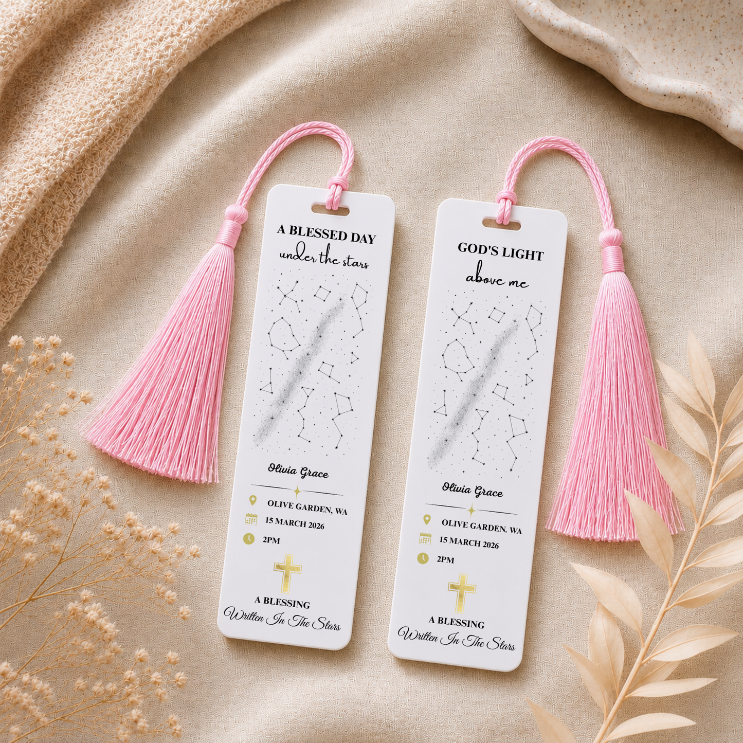 Baptism Star Alignment Bookmark. Custom Baptism Bookmark. Acrylic Bookmark, Personalised Baptism Gift