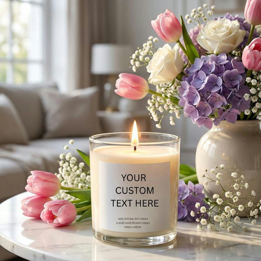 Personalised Candle. Soy Wax Candle. Custom Glass Jar Candle. Custom Text Soy Glass Jar Candle
