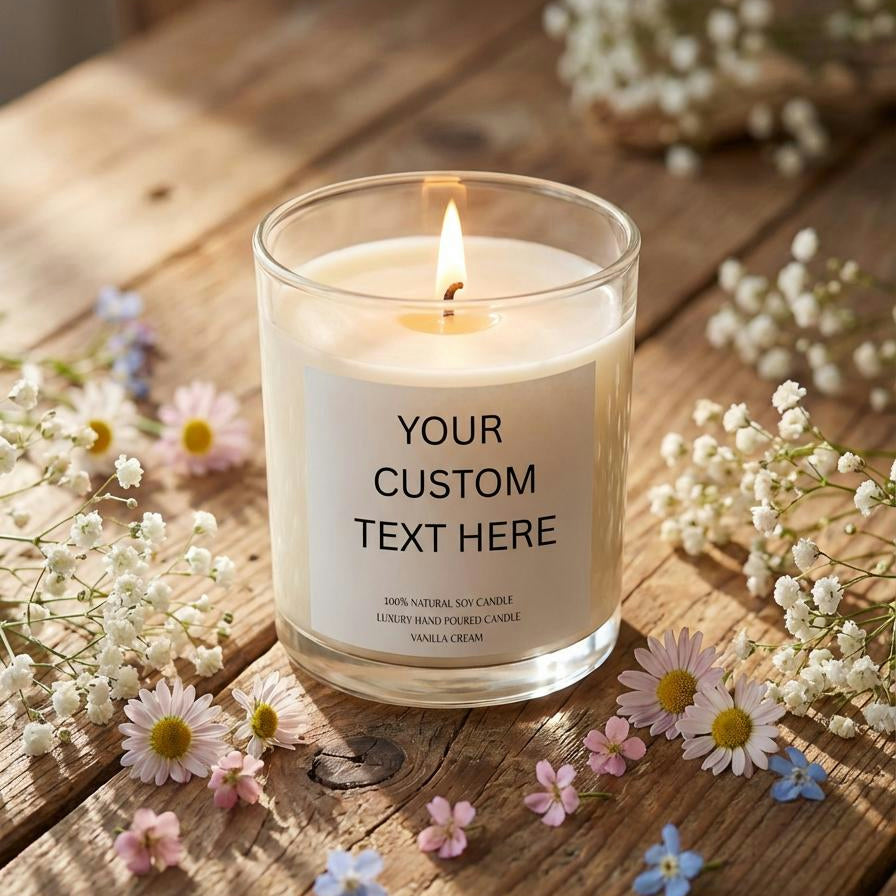 Personalised Candle. Soy Wax Candle. Custom Glass Jar Candle. Custom Text Soy Glass Jar Candle