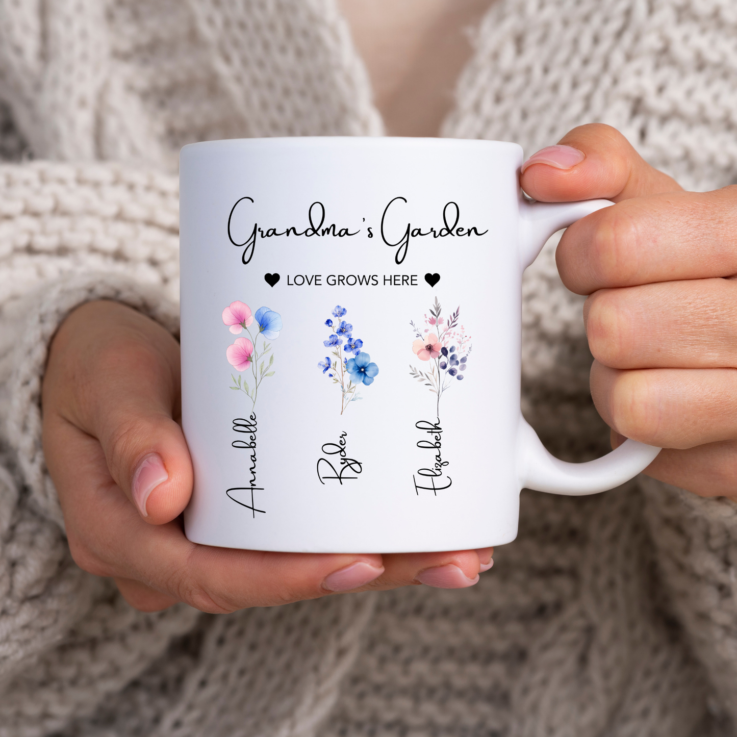 Grandma's Garden Mug. Personalised Grandma Mug. Grandma Mug with grandkids names. Grandma Flower mug. Custom flower mug Grandma Gift