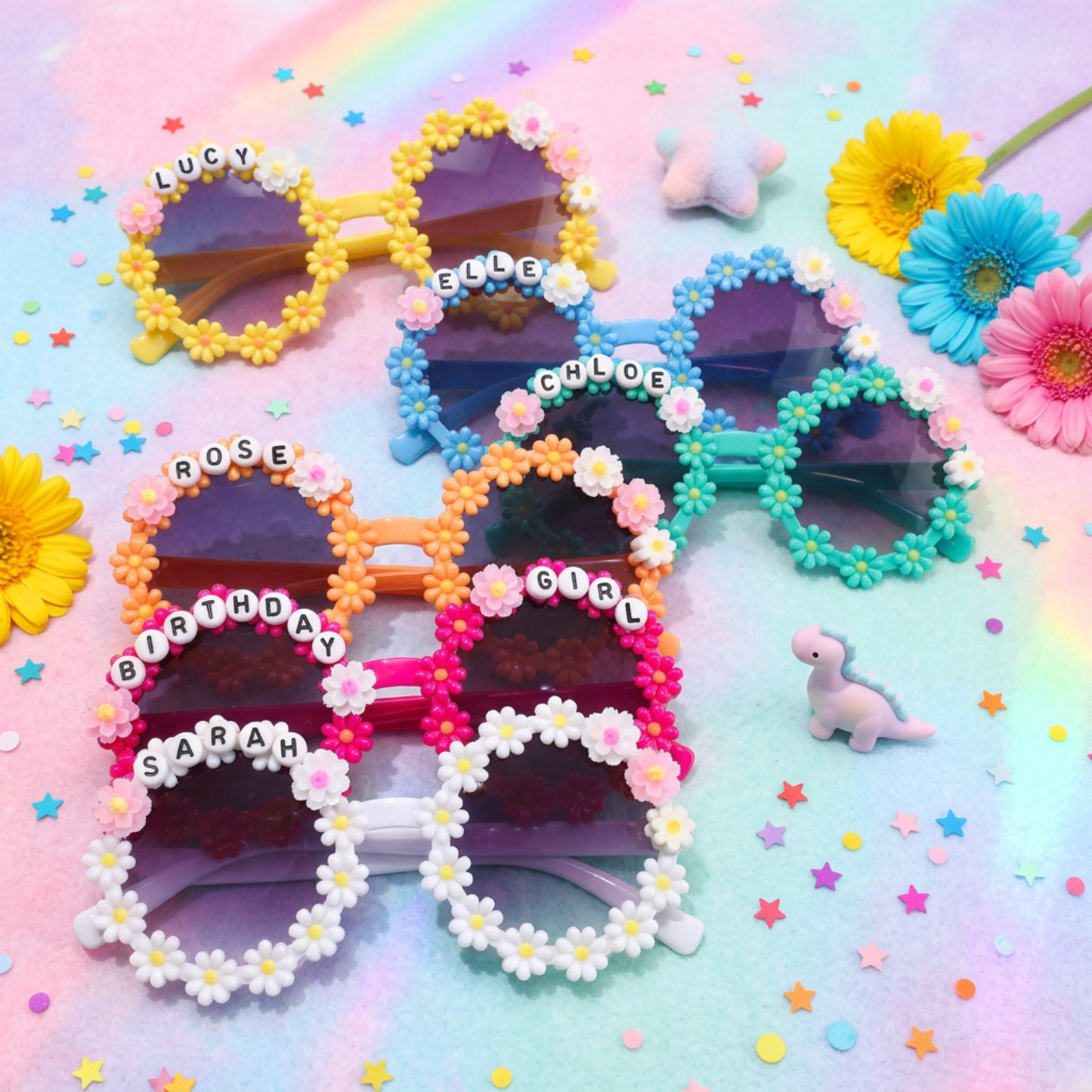 Personalised Kids Sunglasses with Name, Flower Daisy Sunglasses for Girls Custom Kids Sunglasses with Name