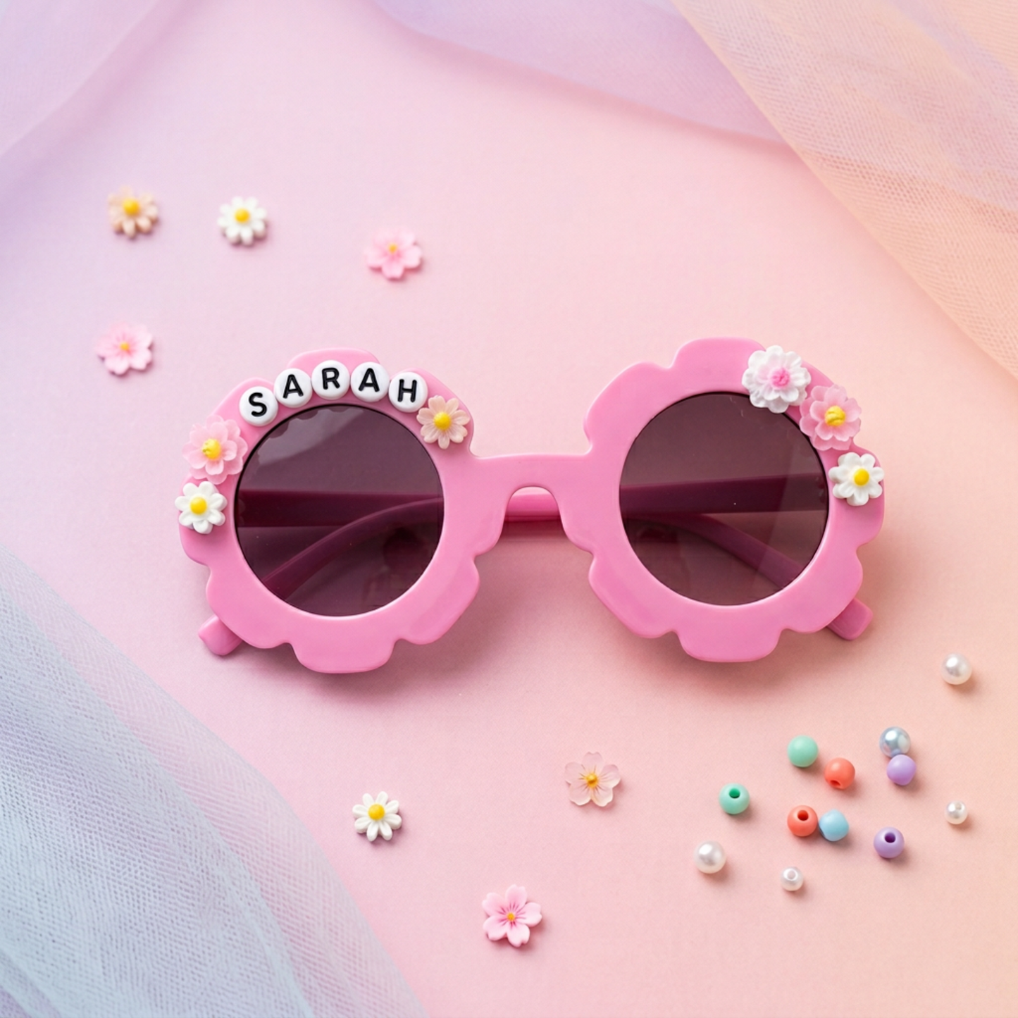 Personalised Kids Sunglasses with Name, Flower Daisy Sunglasses for Girls, Custom Kids Sunglass