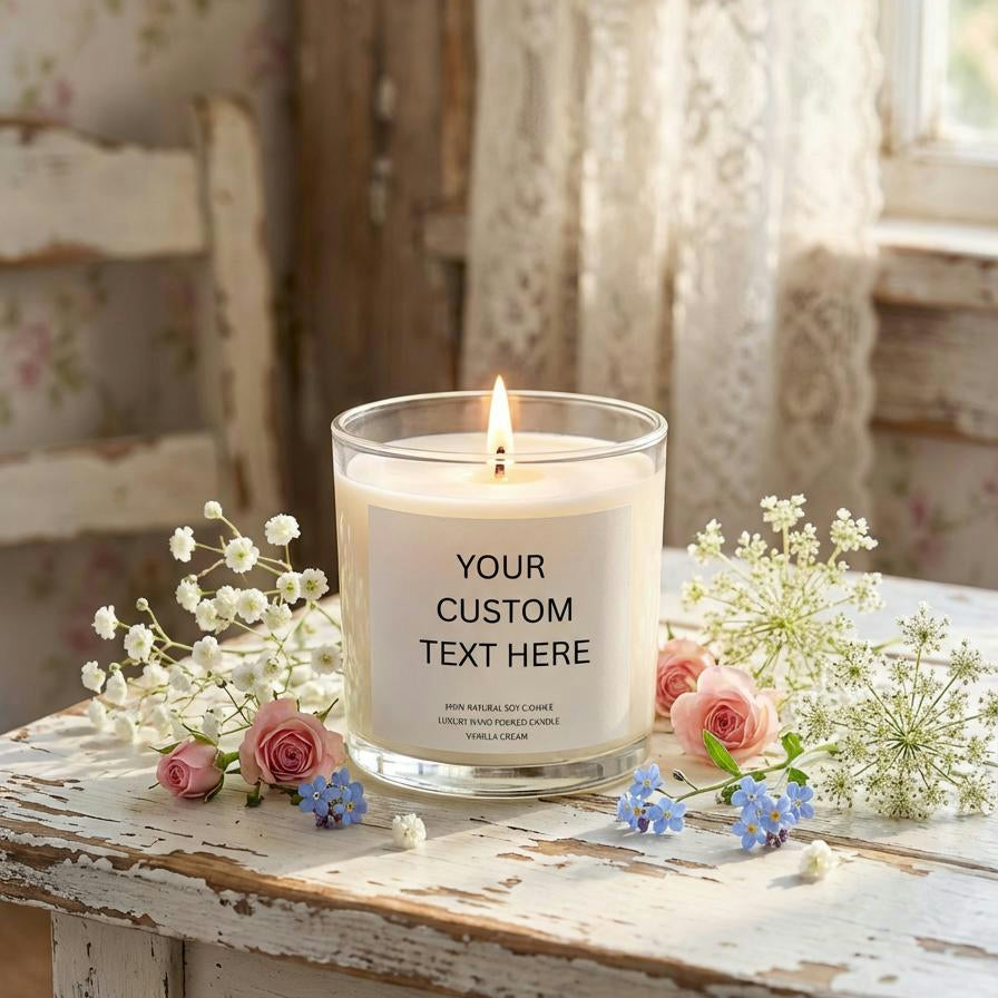 Personalised Candle. Soy Wax Candle. Custom Glass Jar Candle. Custom Text Soy Glass Jar Candle