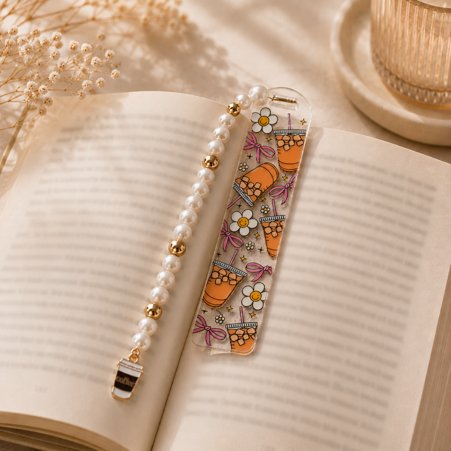 Iced Coffee Bookmark. Coffee Lover Acrylic Bookmark. Coffee Lover Bookmark with Charm. Coffee Bookmark for Book Lovers Coffee Theme Bookmark
