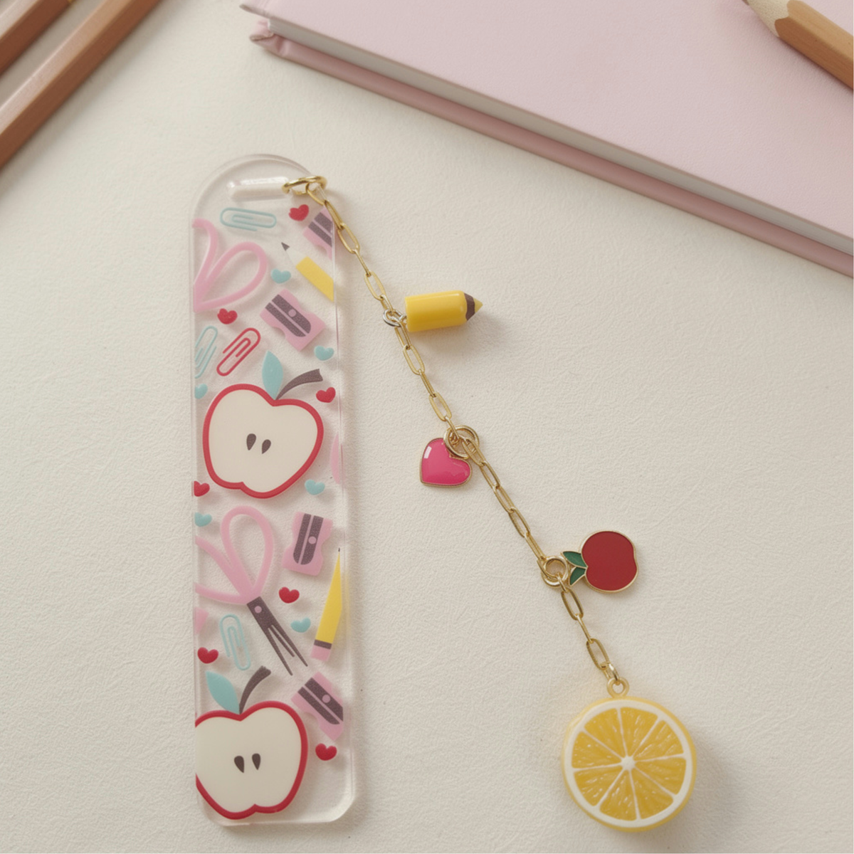 Teacher Bookmark with Charms, Cute Acrylic Bookmark, Teacher Appreciation Gift, Apple Bookmark, End of Year Teacher Gift, Christmas Present