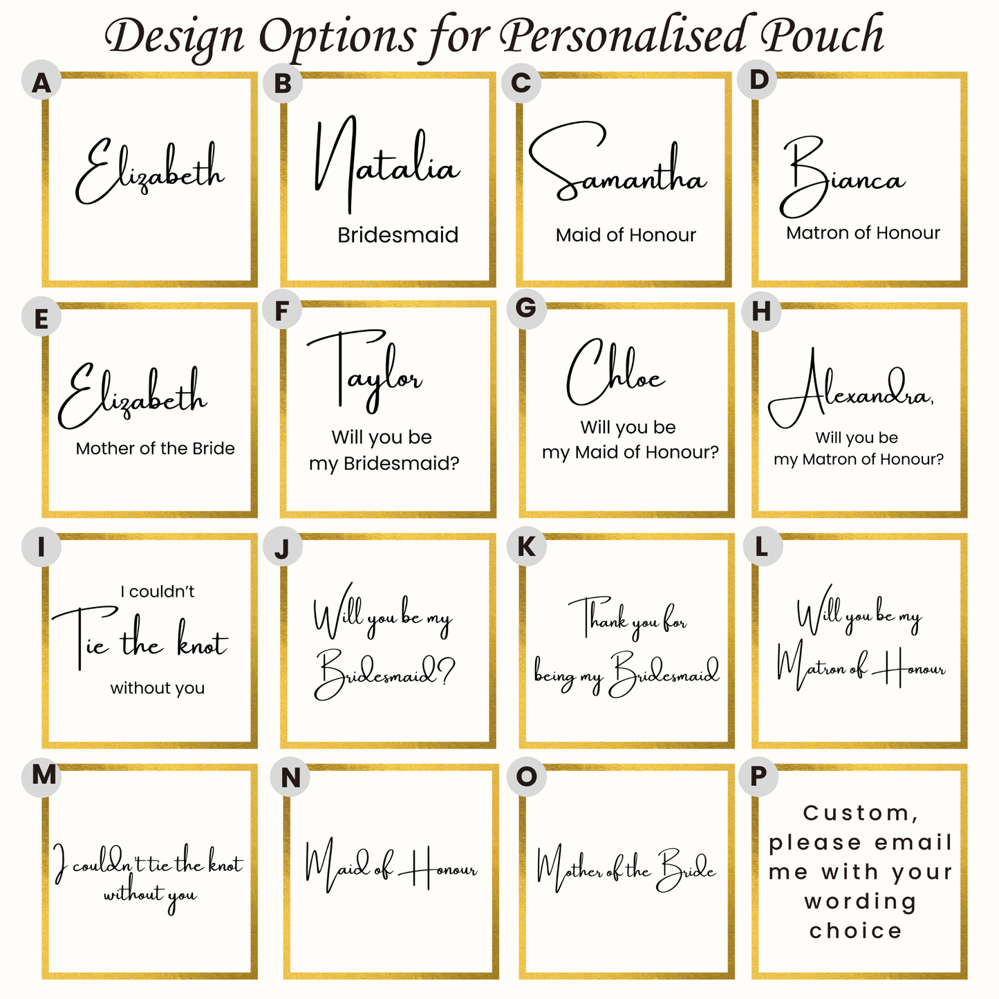 Design options for your Knot Bracelet Bridesmaid proposal I couldn't tie the knot without you