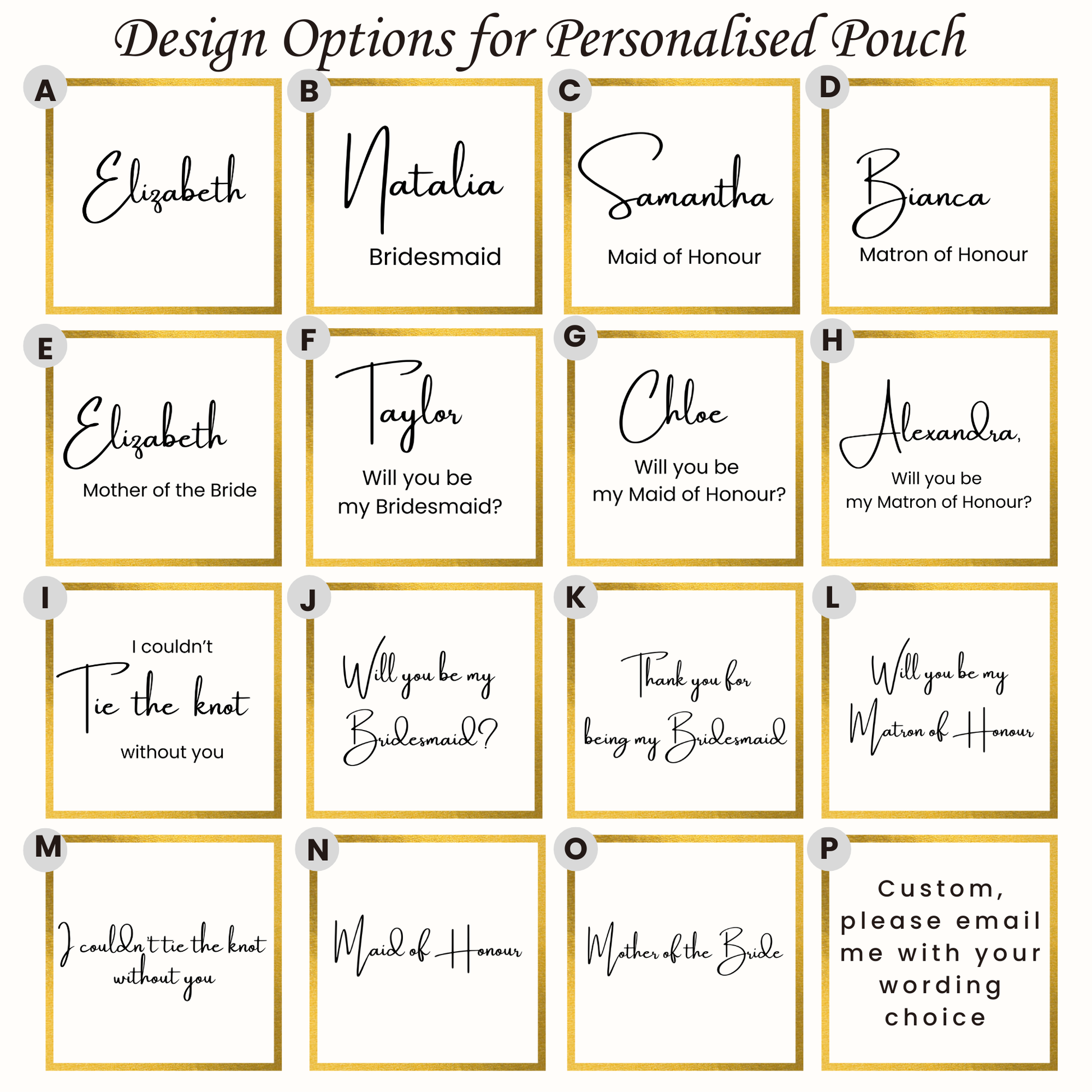 Design options for your Knot Bracelet Bridesmaid proposal I couldn't tie the knot without you