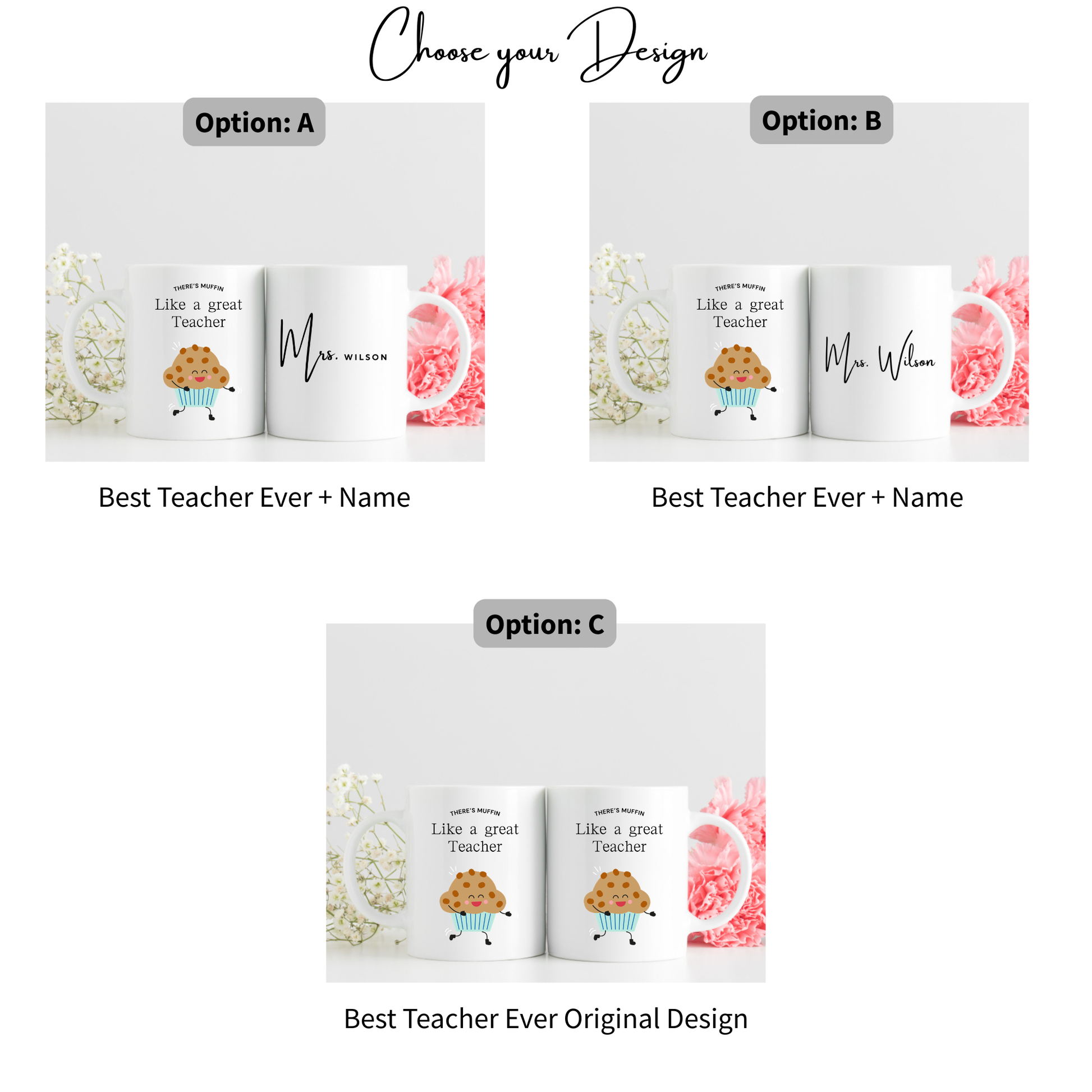 design choice-Personalised Teacher Mug There’s Muffin Like a Great Teacher. Custom Name Teacher Gift. Teacher Mug. Mugs for Teacher. Gifts for Teacher Mug