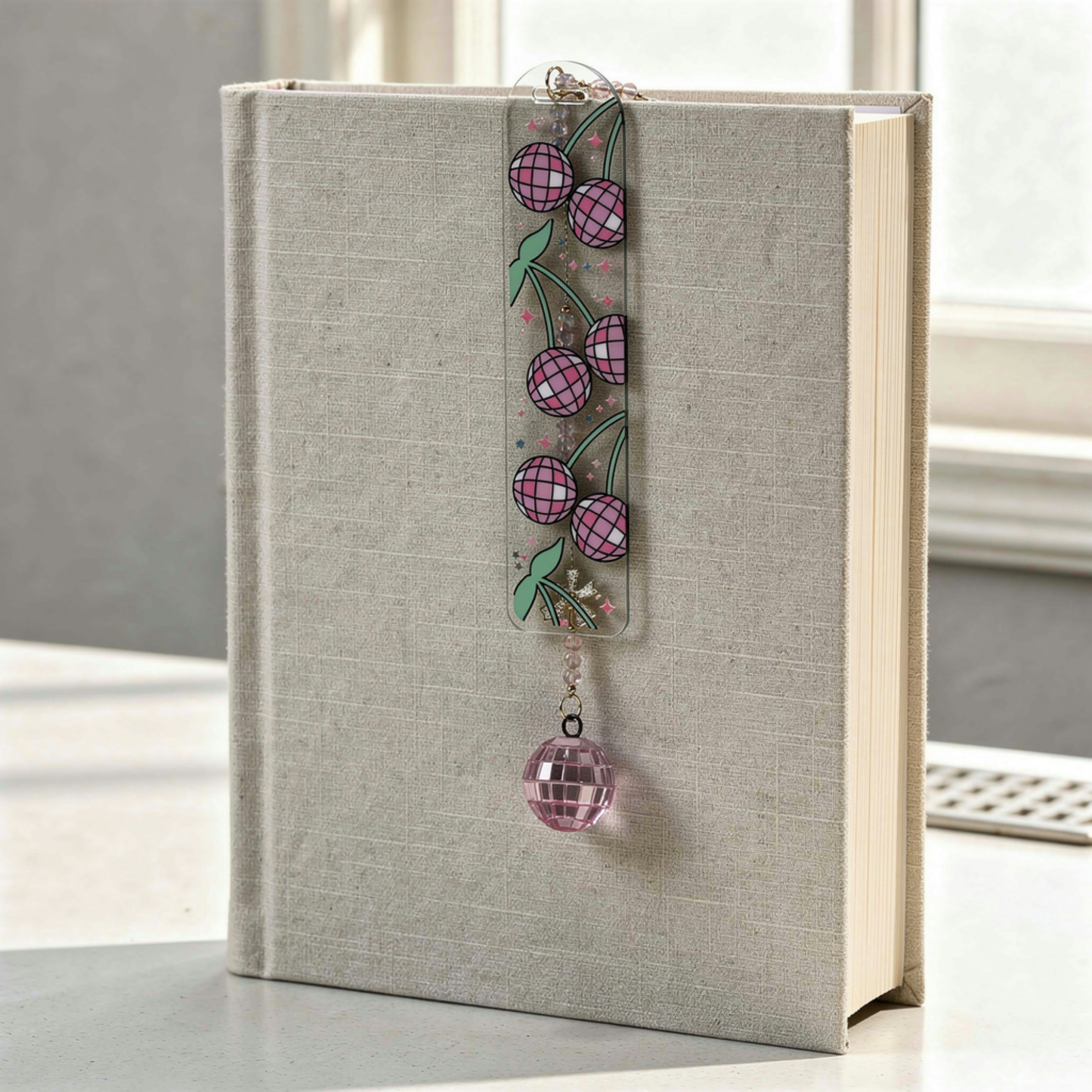 Disco Cherry Bookmark. Y2K Cherry Bookmark. Disco Cherry Bookmark for Book Lovers. Pink Disco Cherry Bookmark. Cherry Disco Ball Bookmark