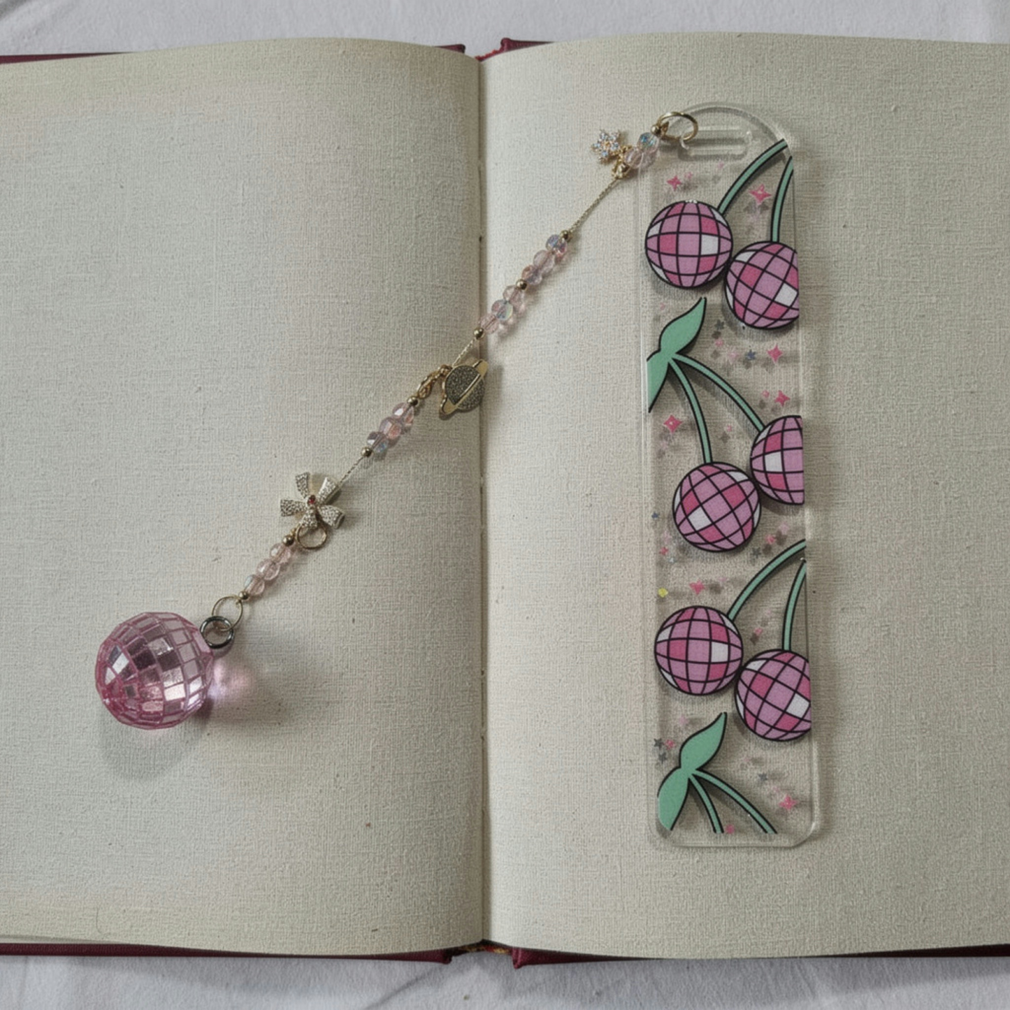 Disco Cherry Bookmark. Y2K Cherry Bookmark. Disco Cherry Bookmark for Book Lovers. Pink Disco Cherry Bookmark. Cherry Disco Ball Bookmark