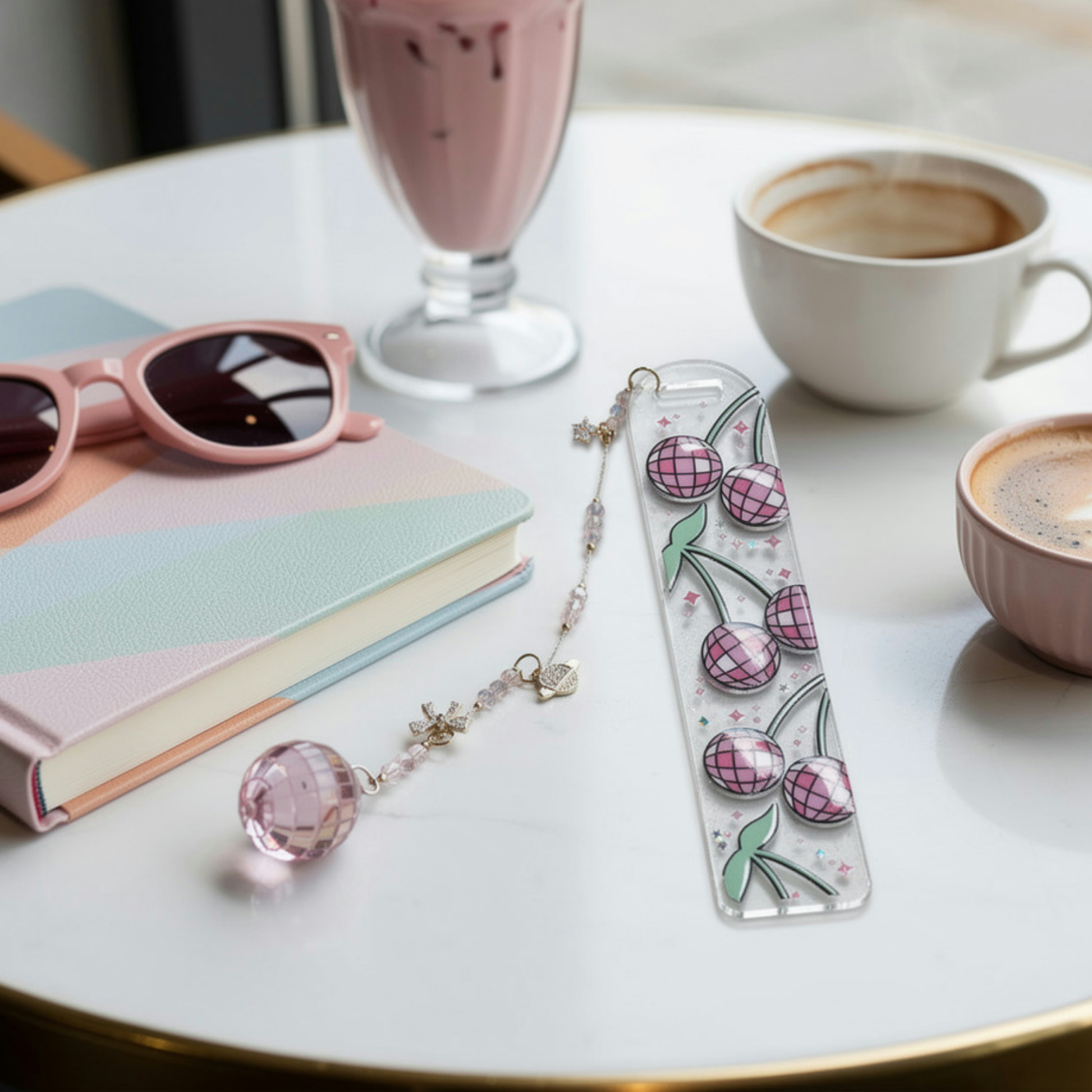 Disco Cherry Bookmark. Y2K Cherry Bookmark. Disco Cherry Bookmark for Book Lovers. Pink Disco Cherry Bookmark. Cherry Disco Ball Bookmark