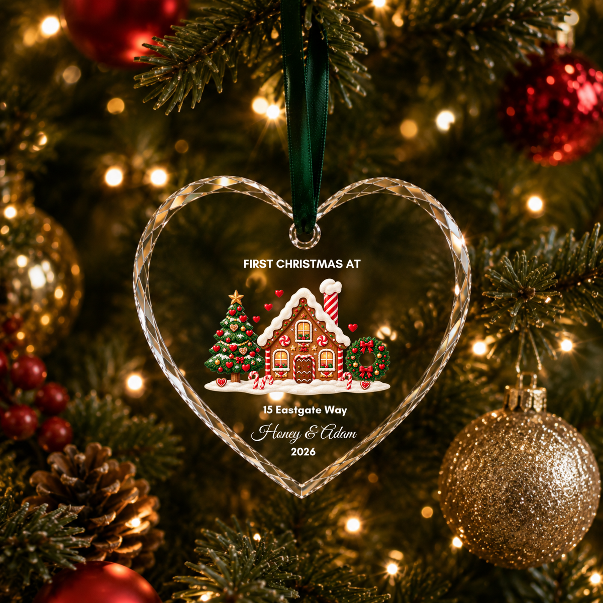 Personalised First Christmas in Our New Home Ornament · Glass Crystal Heart Christmas Decoration · Housewarming New Home Gift For Couple