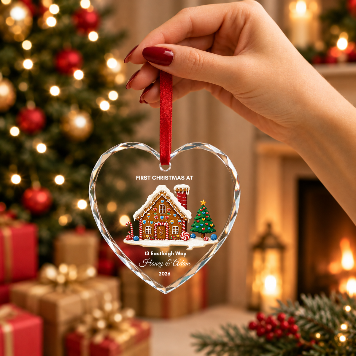 Personalised First Christmas in Our New Home Ornament · Glass Crystal Heart Christmas Decoration · Housewarming New Home Gift For Couple
