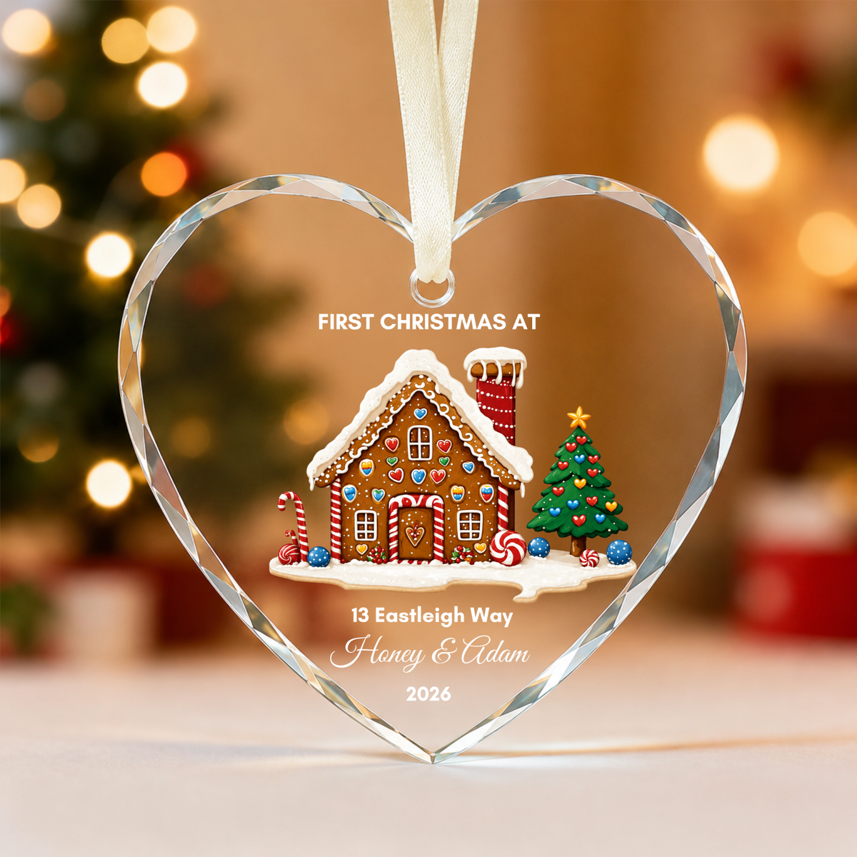 Personalised First Christmas in Our New Home Ornament · Glass Crystal Heart Christmas Decoration · Housewarming New Home Gift For Couple