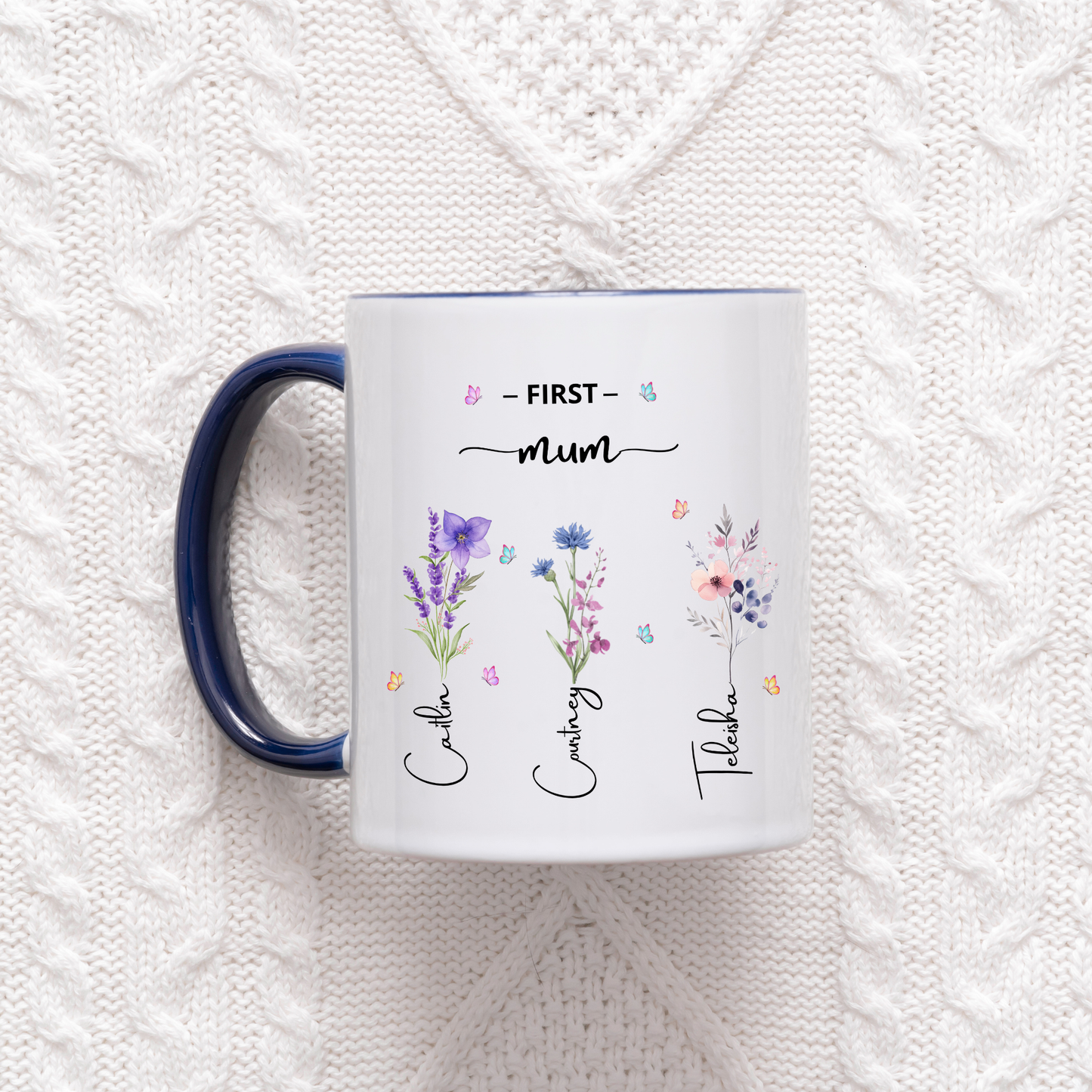 First Mum Now Grandma Mug with kids and grandkids names and floral design, custom grandma coffee mug