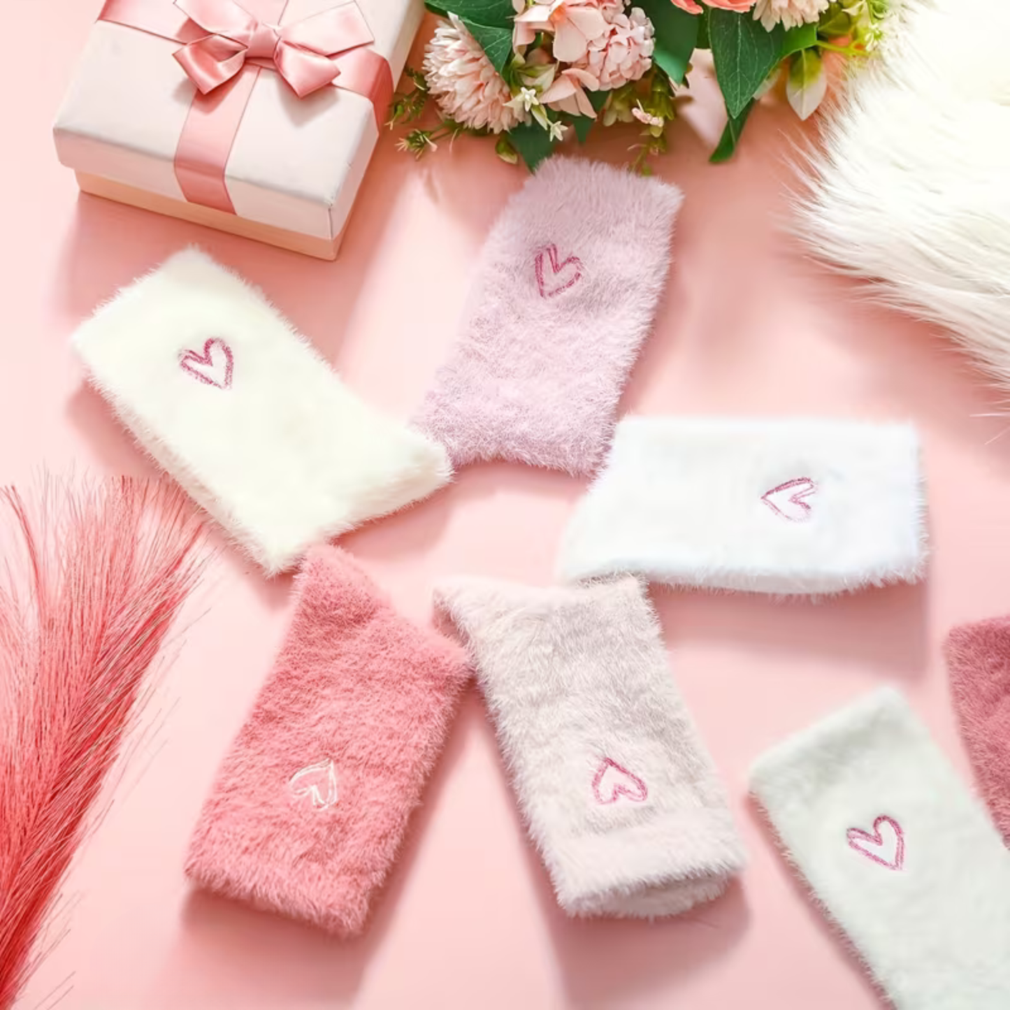 Fluffy hearts socks