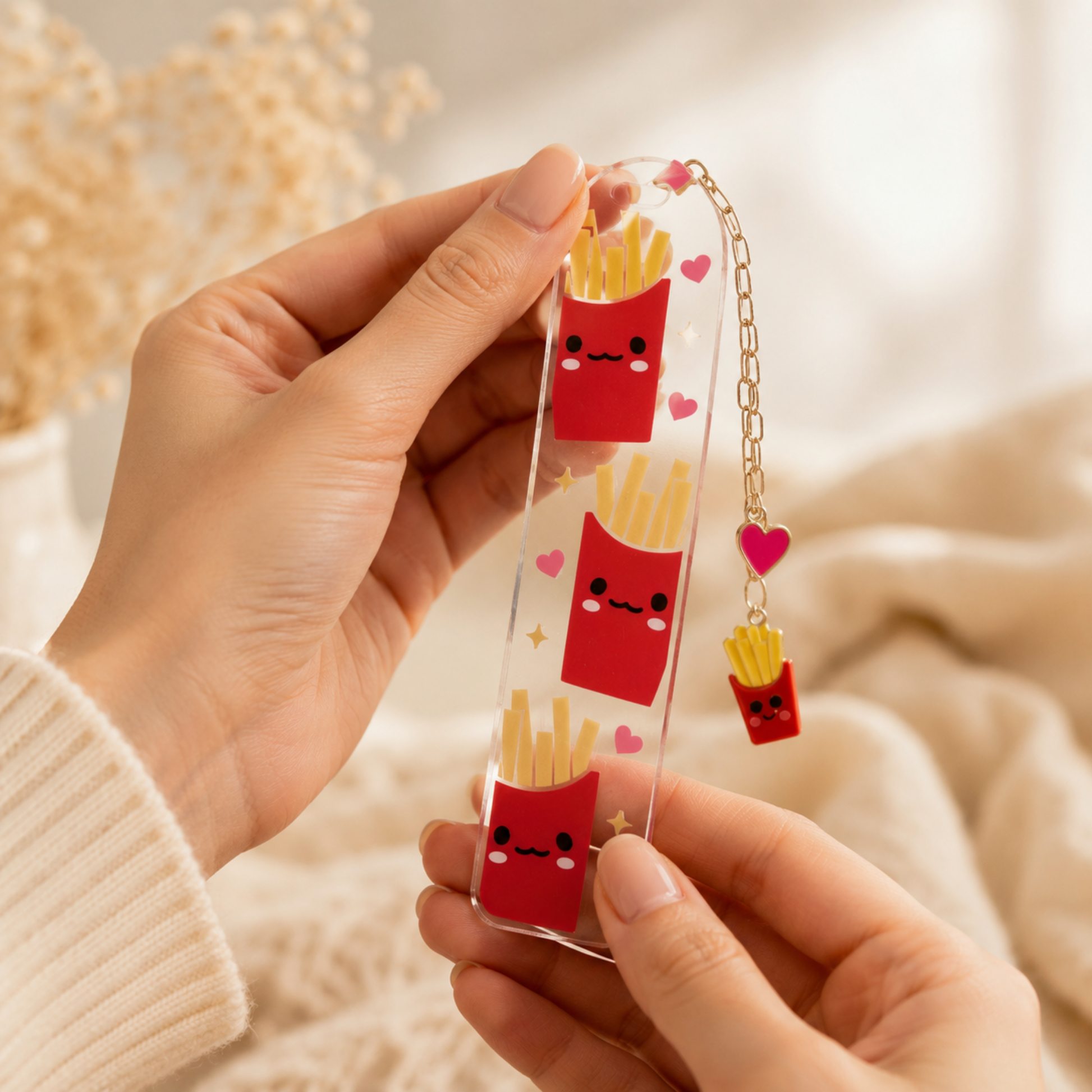 French Fries Bookmark. French Fries Book Lover Gift. Cute Fries Acrylic Bookmark with Charms