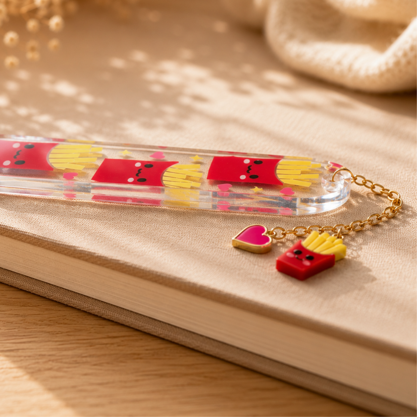 French Fries Bookmark. French Fries Book Lover Gift. Cute Fries Acrylic Bookmark with Charms