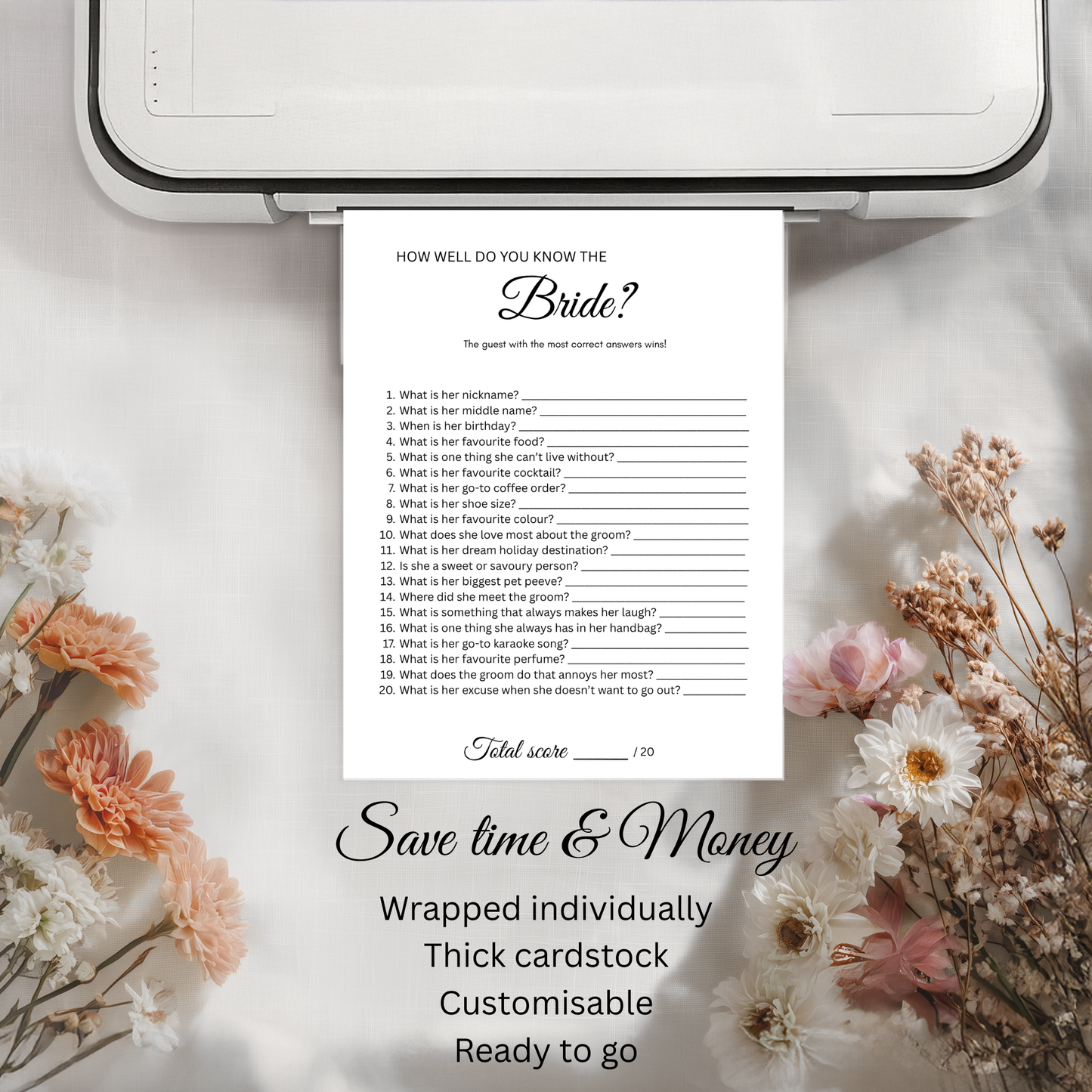Who Knows the Bride Best How Well Do You Know the Bride Game Personalised Bridal Shower Hens Party Game Bride to Be Quiz Wedding Shower Activity