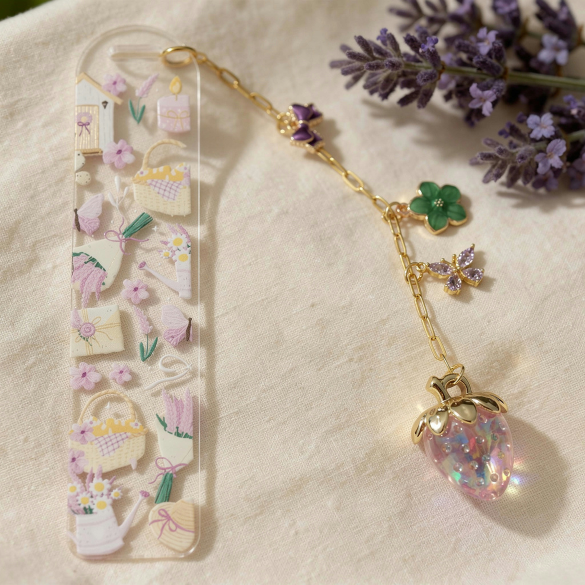 Garden Floral Bookmark with Charms . Garden Lover Bookmark . Garden Lover Gift