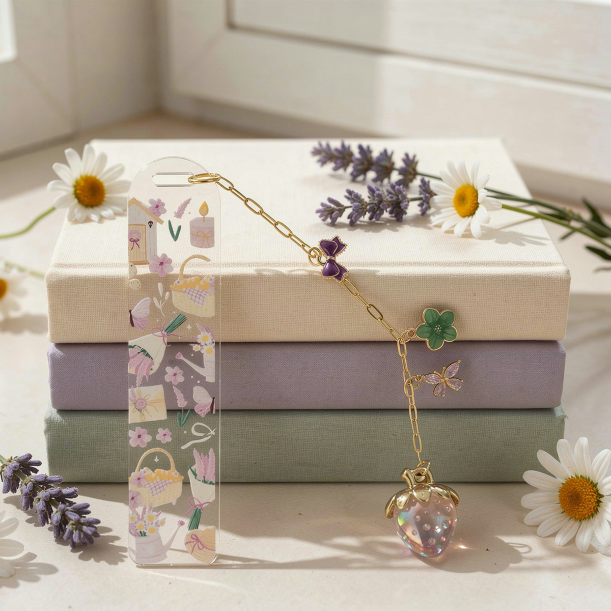 Garden Floral Bookmark with Charms . Garden Lover Bookmark . Garden Lover Gift