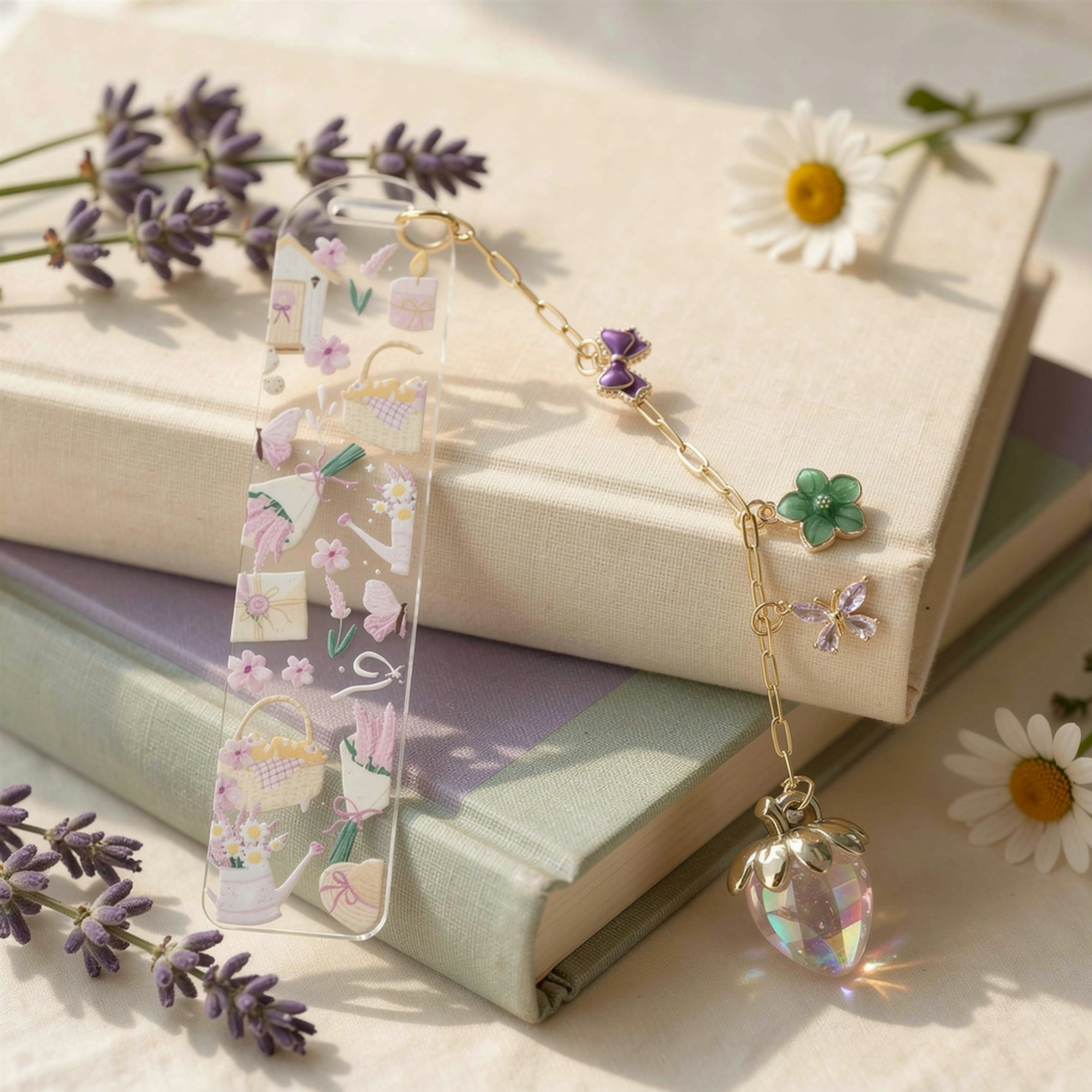 Garden Floral Bookmark with Charms . Garden Lover Bookmark . Garden Lover Gift