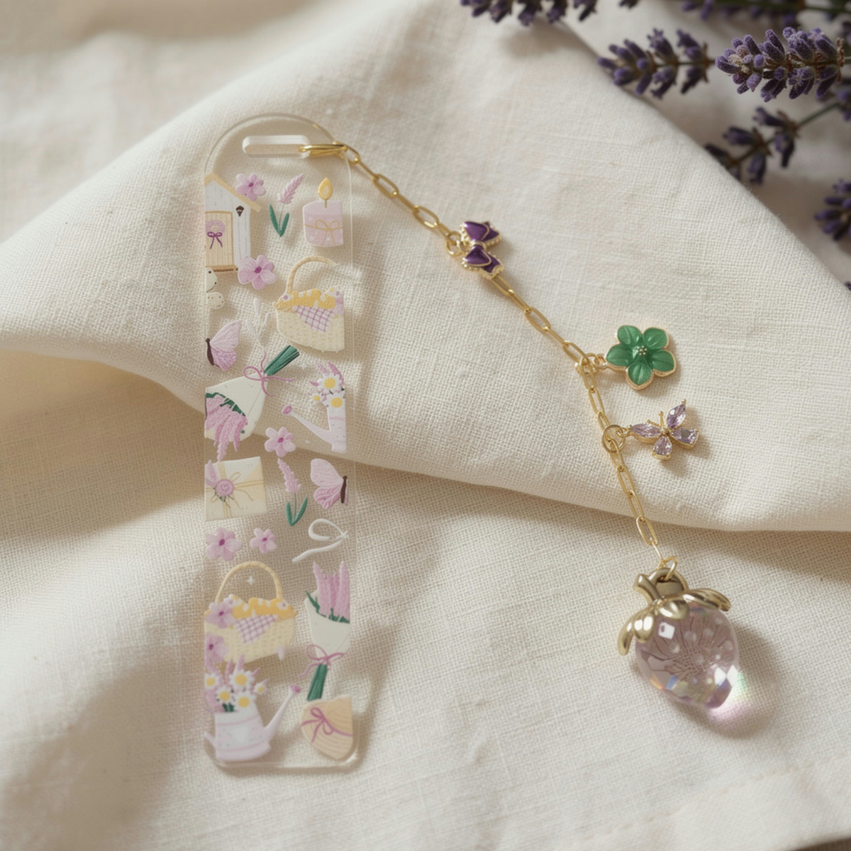 Garden Floral Bookmark with Charms . Garden Lover Bookmark . Garden Lover Gift