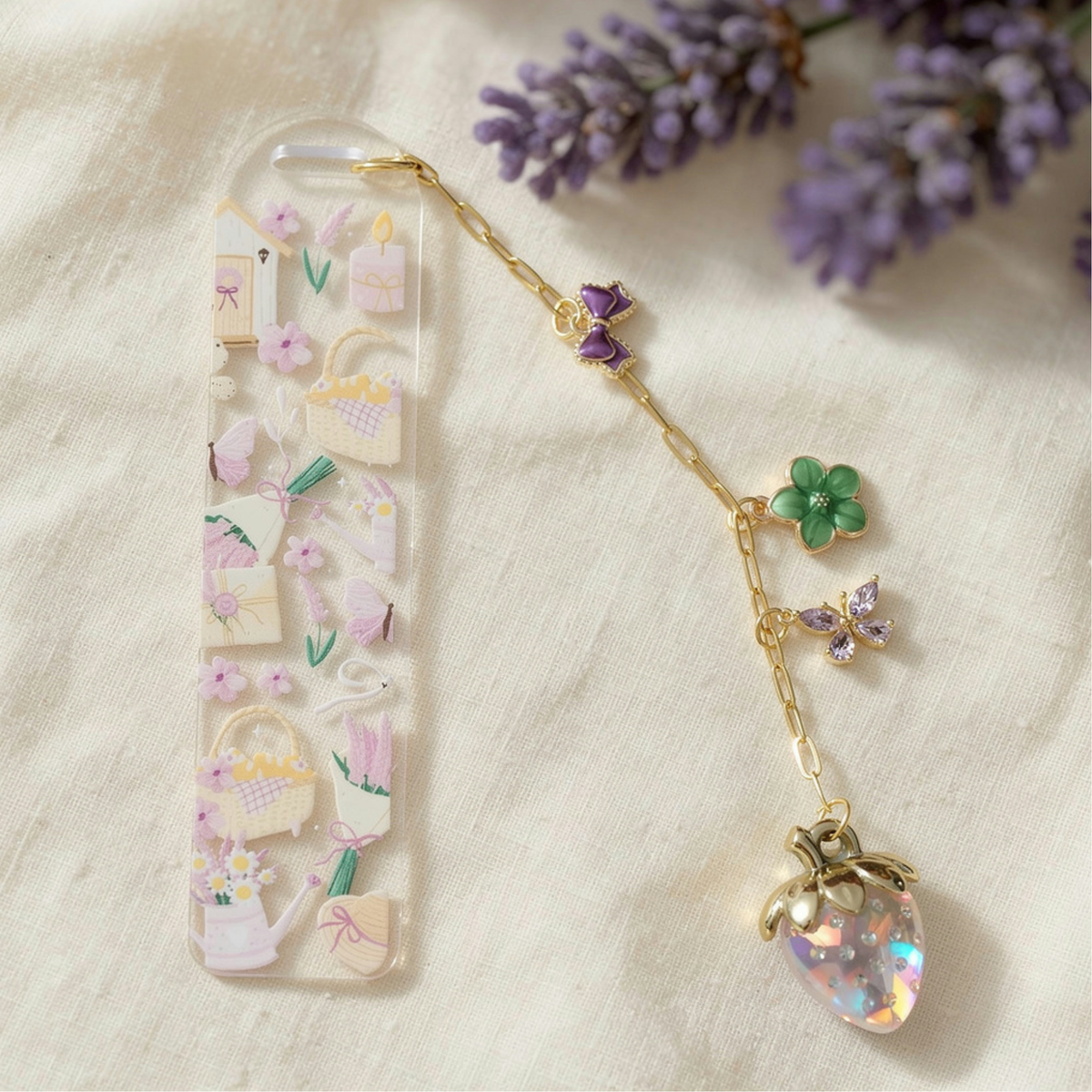 Garden Floral Bookmark with Charms . Garden Lover Bookmark . Garden Lover Gift
