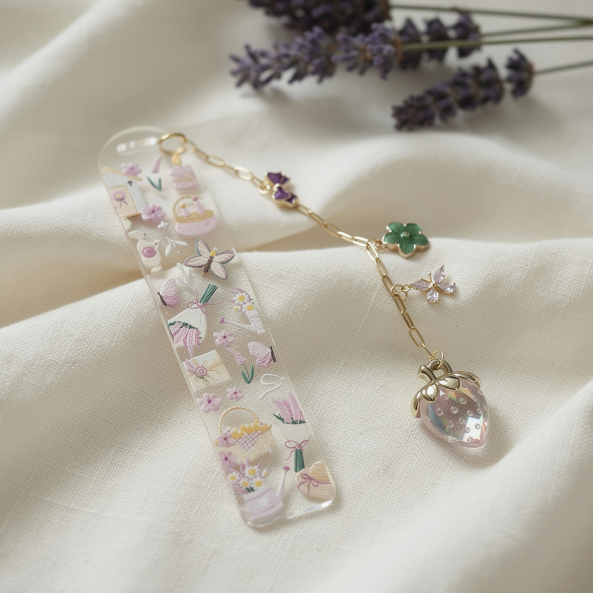 Garden Floral Bookmark with Charms . Garden Lover Bookmark . Garden Lover Gift