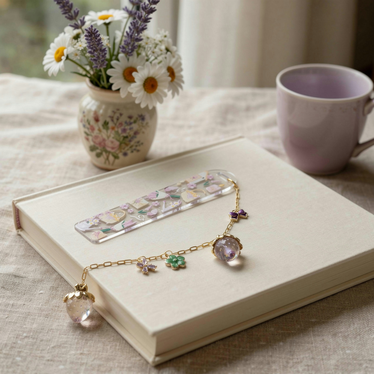 Garden Floral Bookmark with Charms . Garden Lover Bookmark . Garden Lover Gift