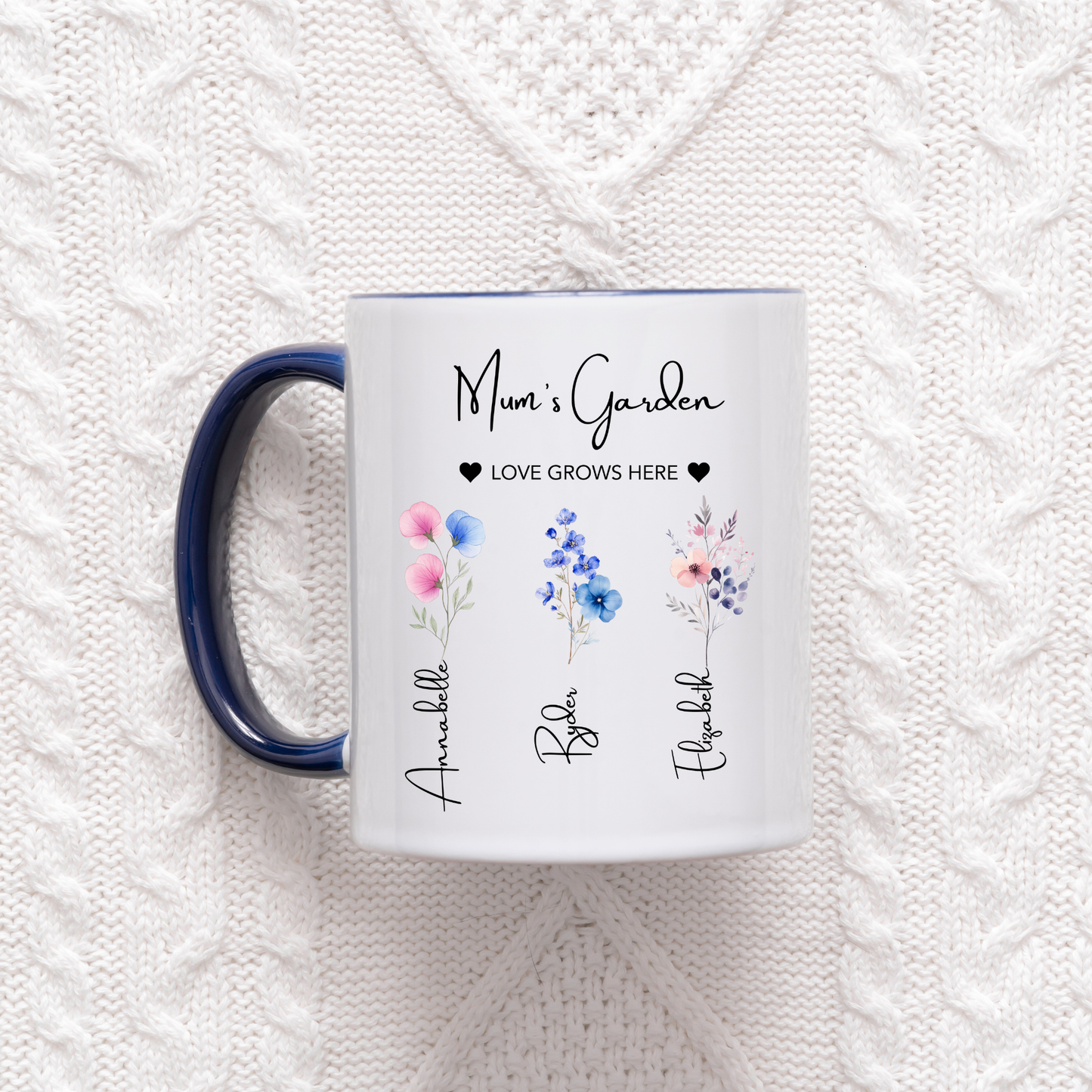 Mum's Garden Mug. Personalised Mum's Garden Mug. Mum Mug with the kids names. Flower Mug for Mum. Garden Mug Mum. Custom Flower mug for Mum