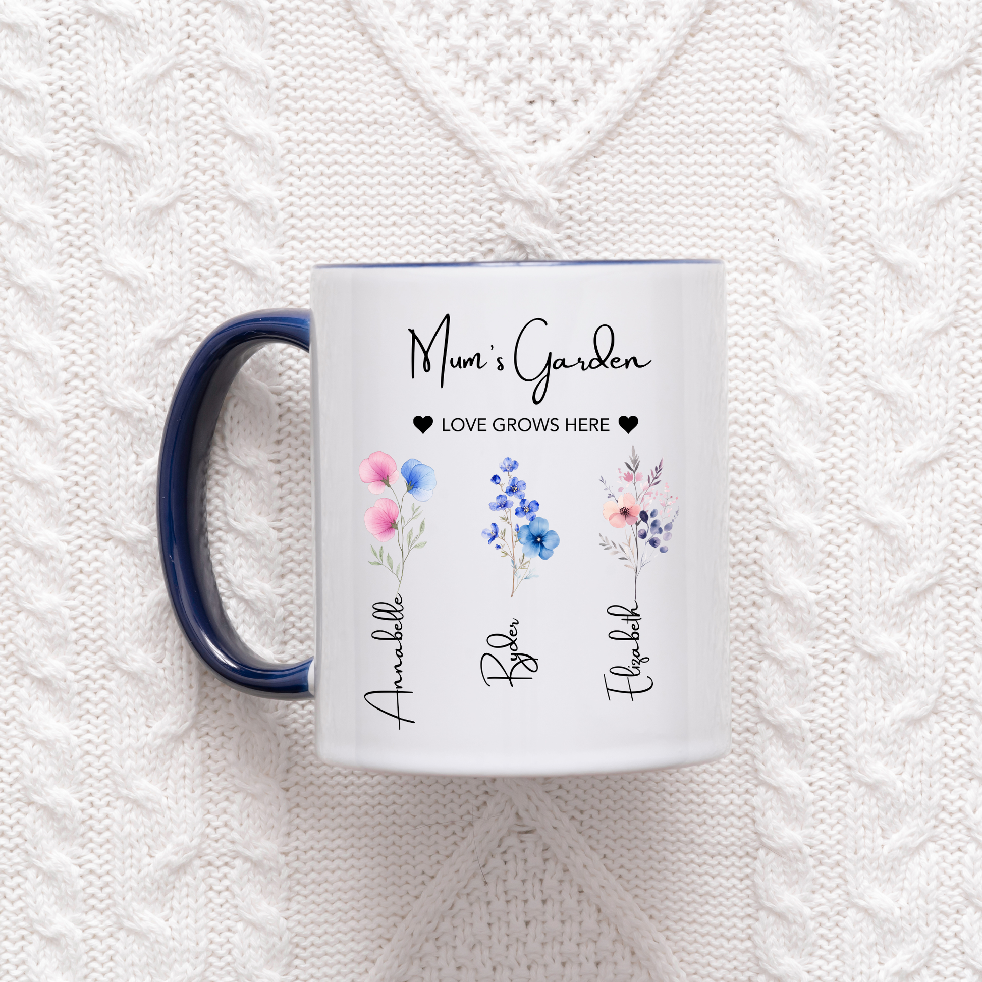 Mum's Garden Mug. Personalised Mum's Garden Mug. Mum Mug with the kids names. Flower Mug for Mum. Garden Mug Mum. Custom Flower mug for Mum