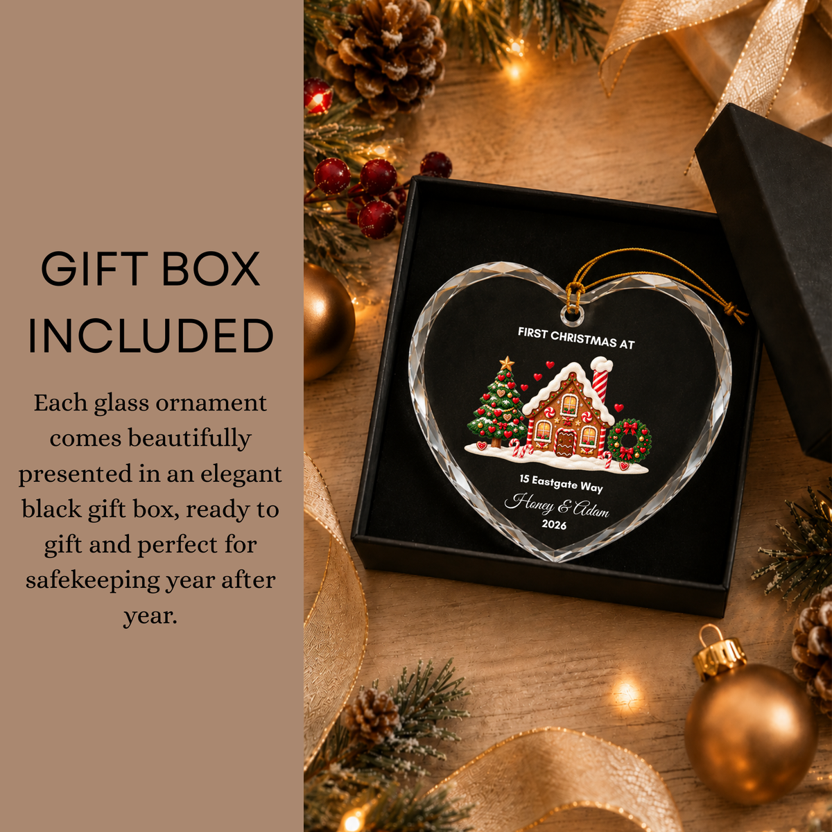 Personalised First Christmas in Our New Home Ornament · Glass Crystal Heart Christmas Decoration · Housewarming New Home Gift For Couple
